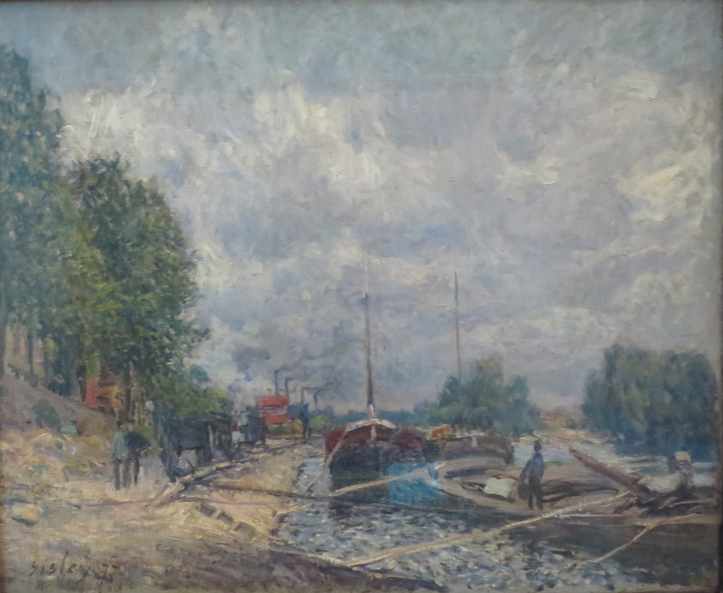 Reproduction du tableau « Les Péniches à Billancourt - Alfred Sisley » par Alpha Reproduction en peinture à l’huile