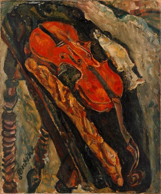 Nature morte au violon, pain et poisson - Chaïm Soutine