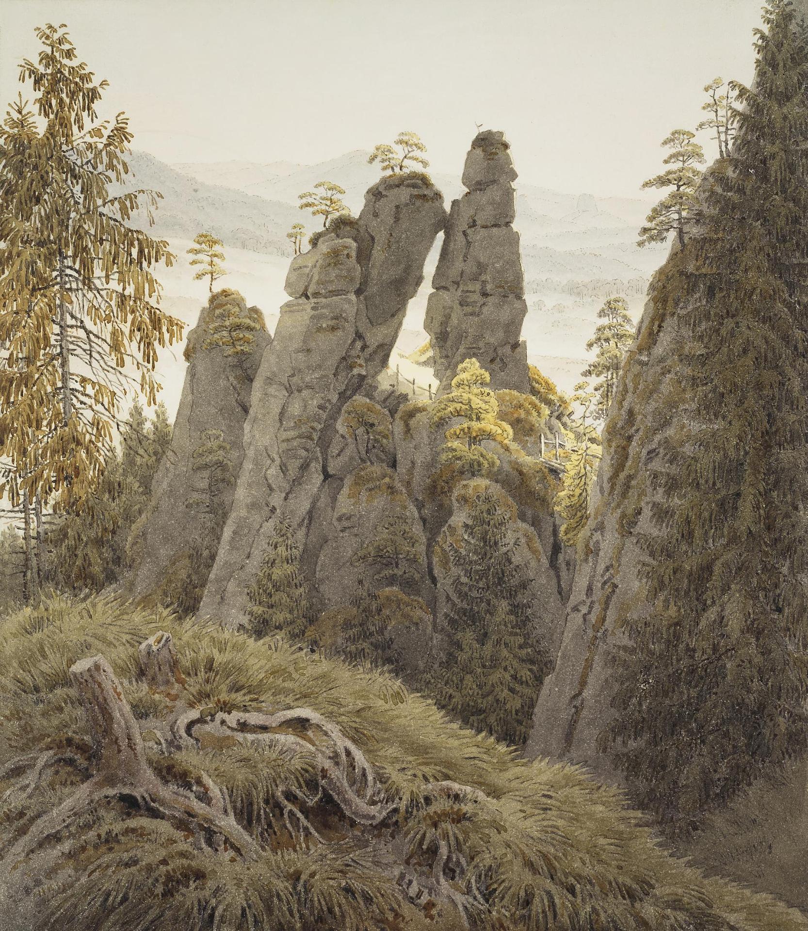 Reproduction du tableau « La roche porte en Neurathen - Caspar David Friedrich » par Alpha Reproduction en peinture à l’huile