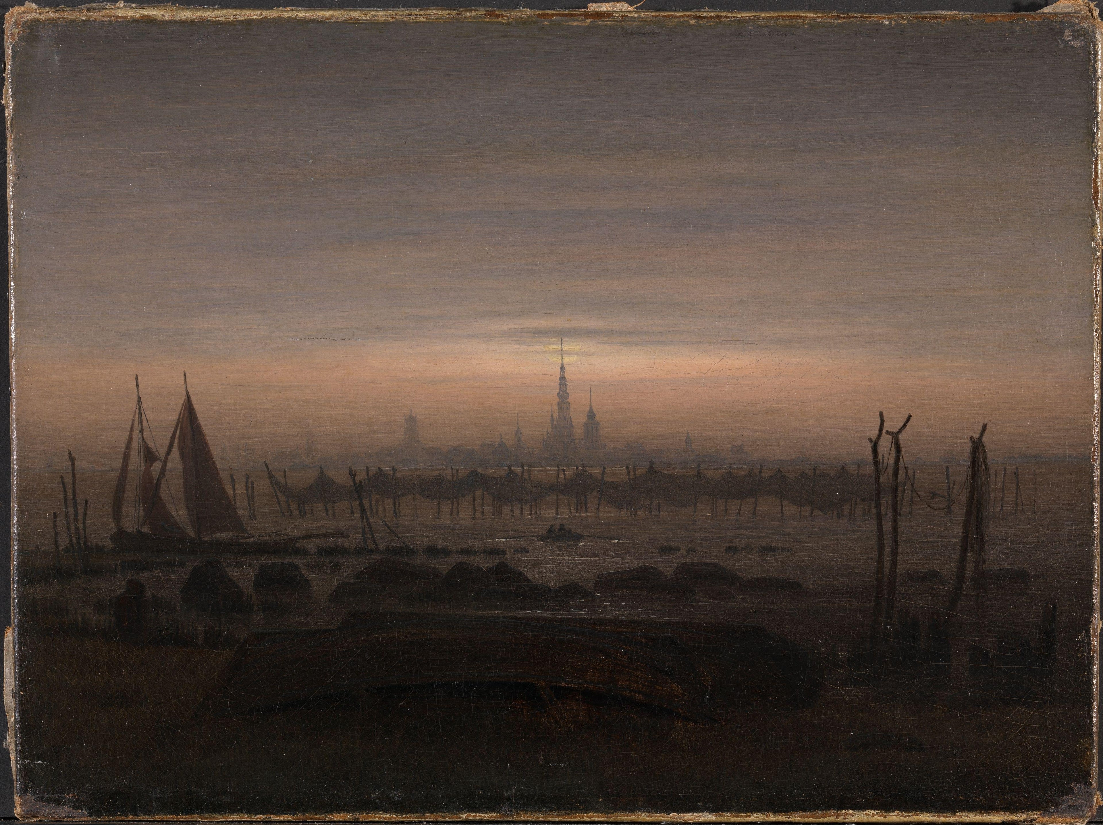 Reproduction du tableau « Greifswald au clair de lune - Caspar David Friedrich » par Alpha Reproduction en peinture à l’huile