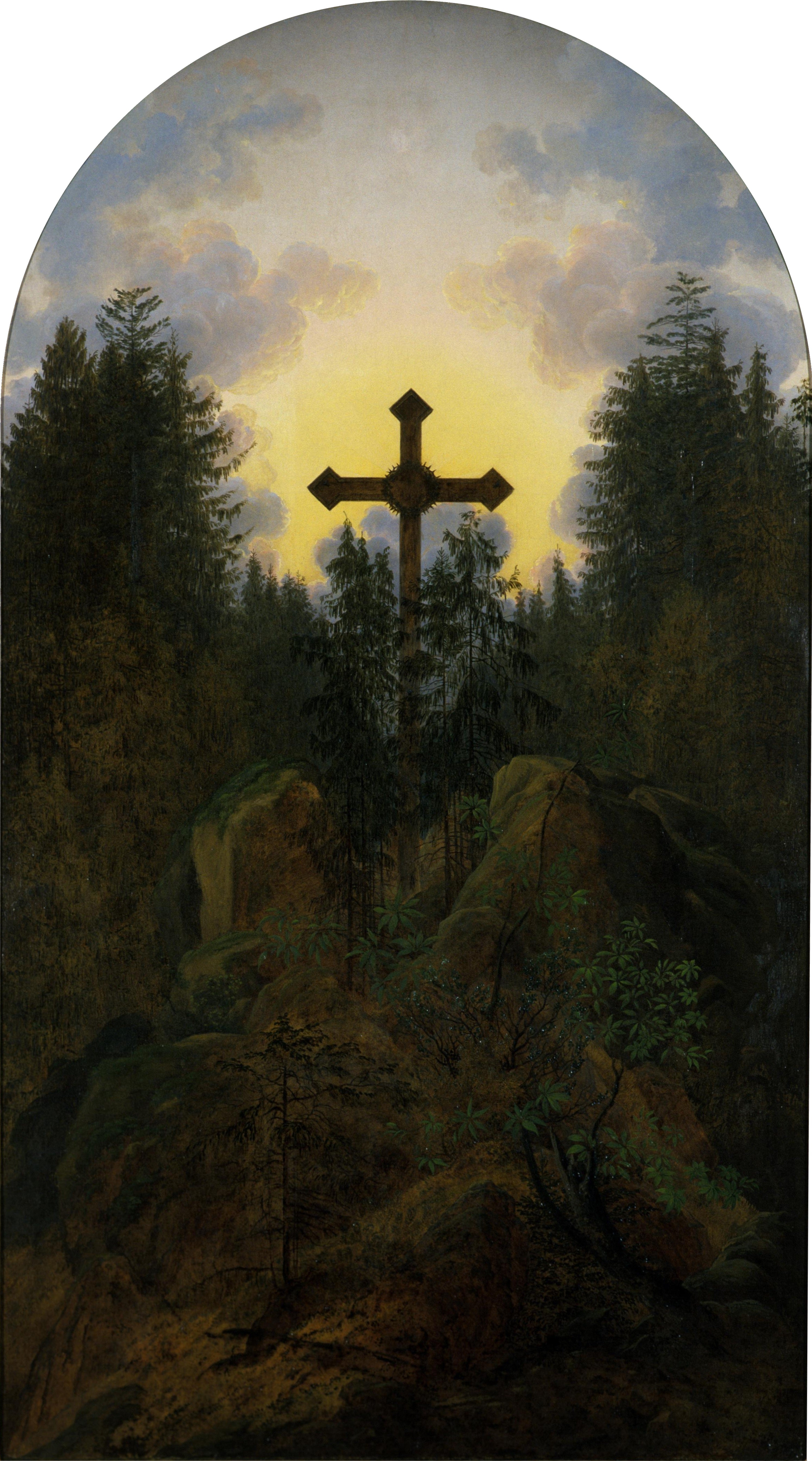 Reproduction du tableau « Croix dans la montagne - Caspar David Friedrich » par Alpha Reproduction en peinture à l’huile