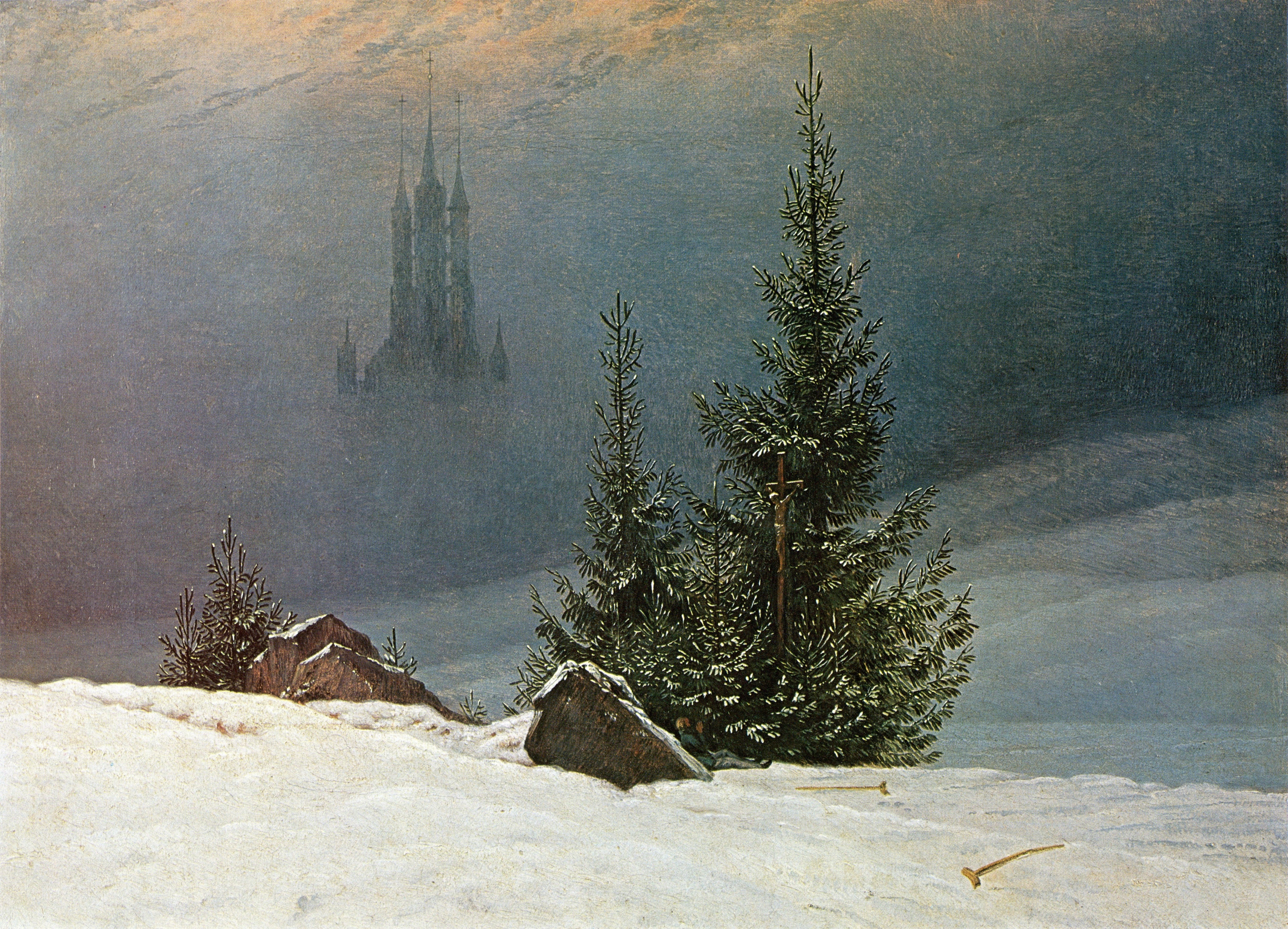 Reproduction du tableau « Paysage d'hiver avec église - Caspar David Friedrich » par Alpha Reproduction en peinture à l’huile