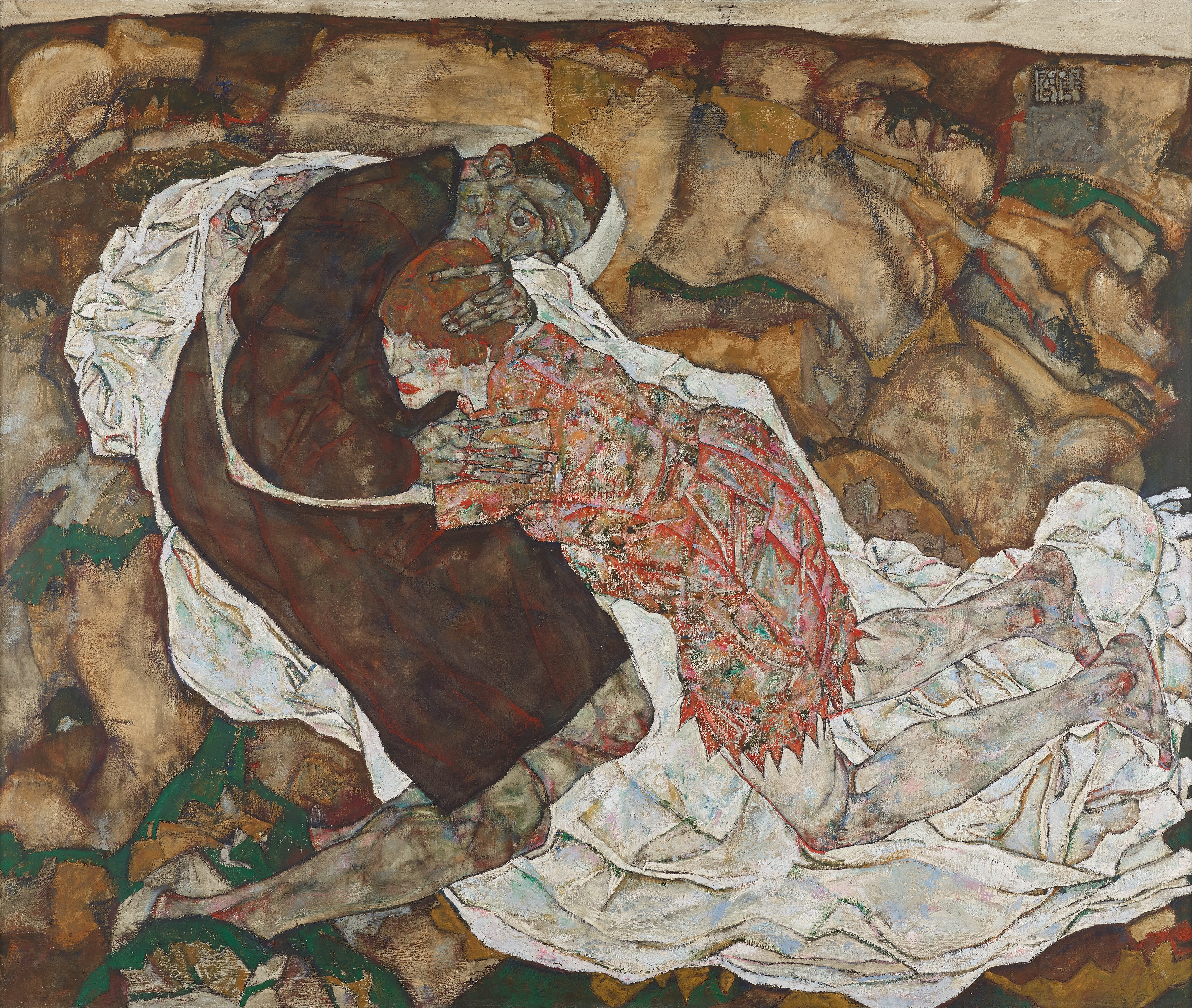 Reproduction du tableau « La Mort et la jeune fille - Egon Schiele » par Alpha Reproduction en peinture à l’huile