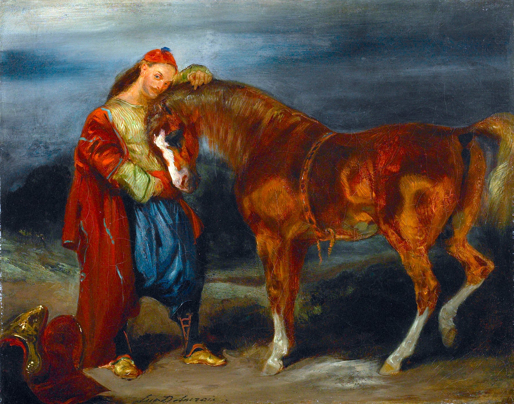 Reproduction du tableau « Jeune Turc caressant son cheval - Eugène Delacroix » par Alpha Reproduction en peinture à l’huile