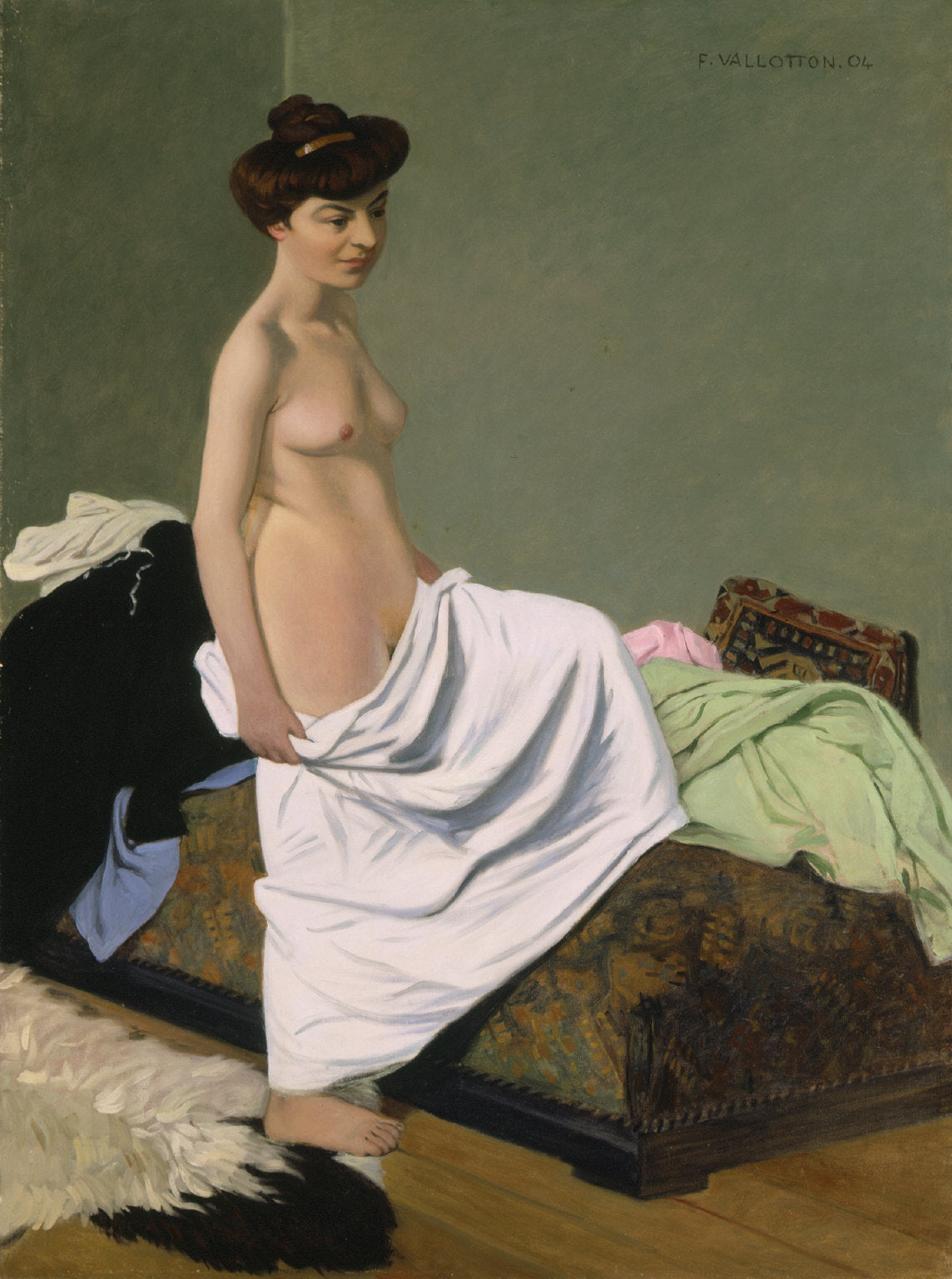 Debout nue tenant une robe sur ses genoux - Félix Vallotton