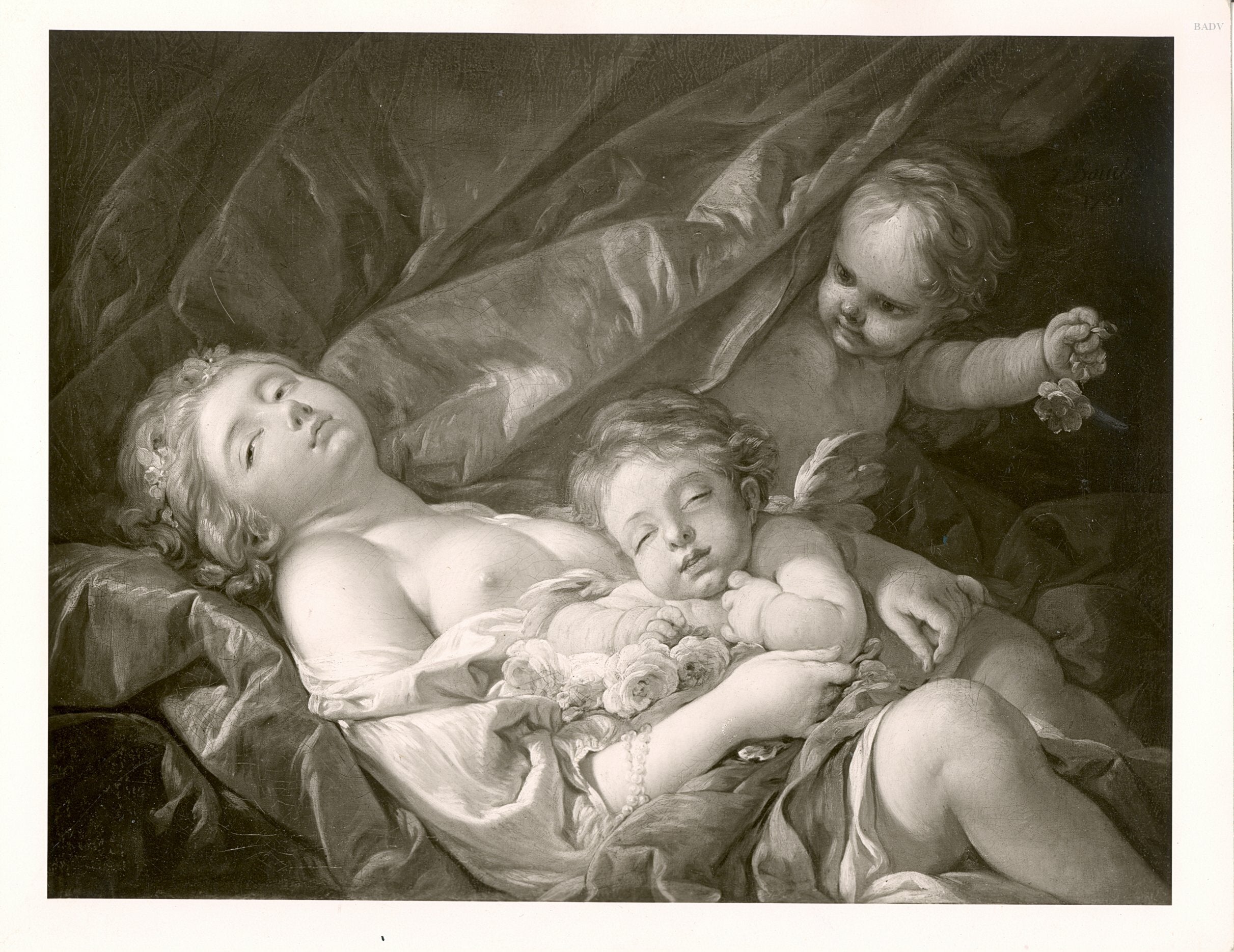 femme allongée avec putti - François Boucher
