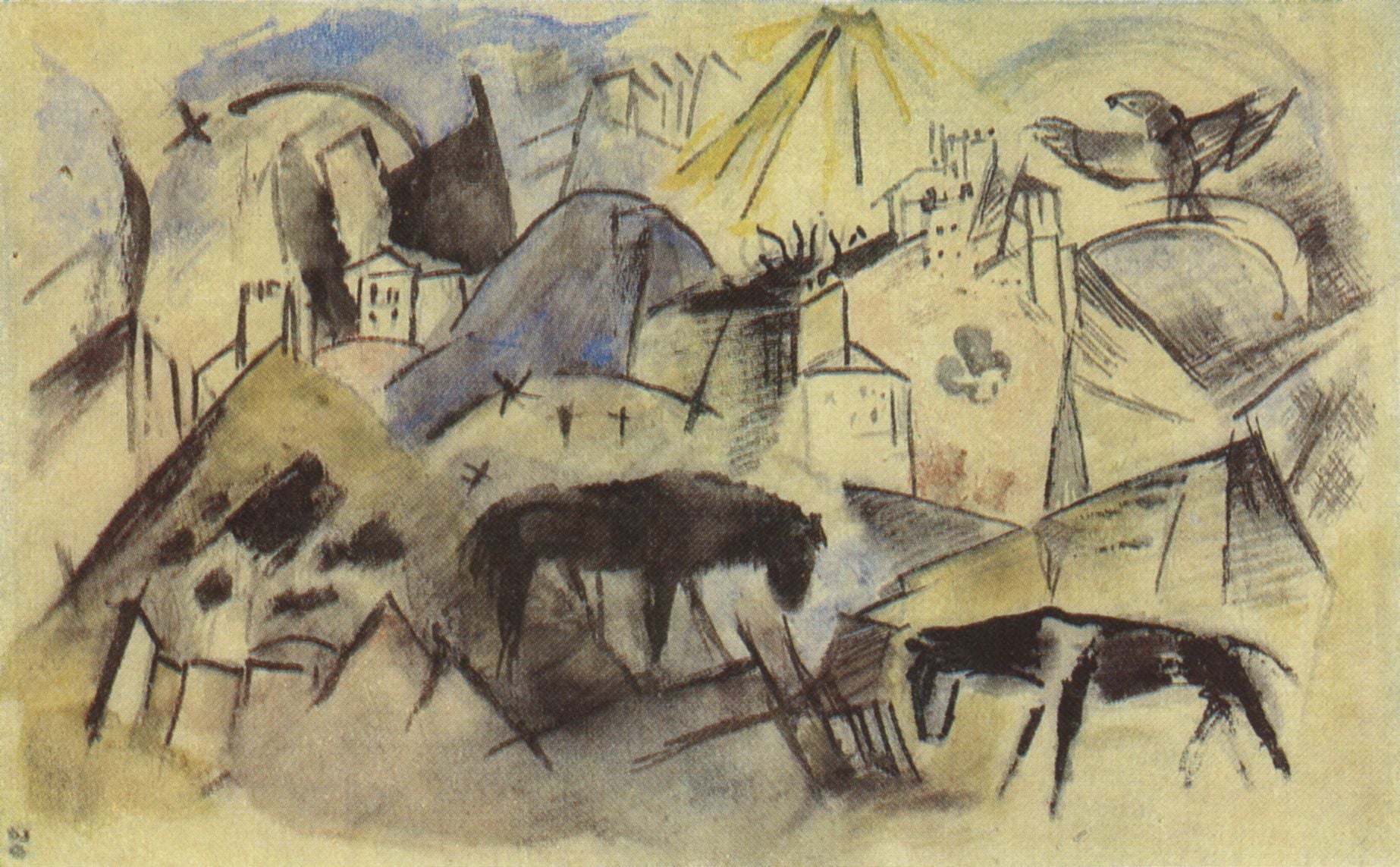 Reproduction du tableau « Le malheureux pays du Tyrol (esquisse) - Franz Marc » par Alpha Reproduction en peinture à l’huile