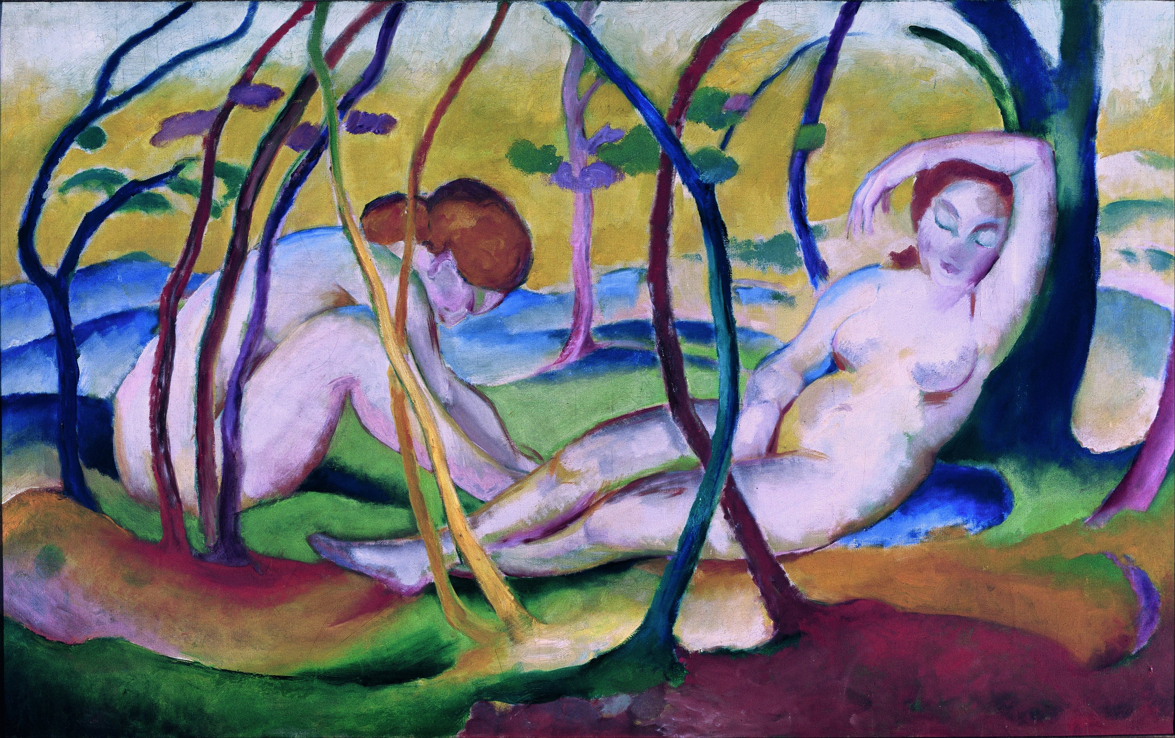 Reproduction du tableau « Nus sous les arbres - Franz Marc » par Alpha Reproduction en peinture à l’huile