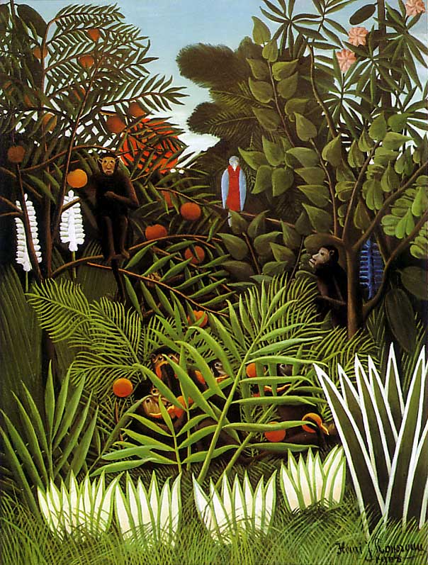 Paysage avec des singes exotiques et un perroquet - Henri Rousseau