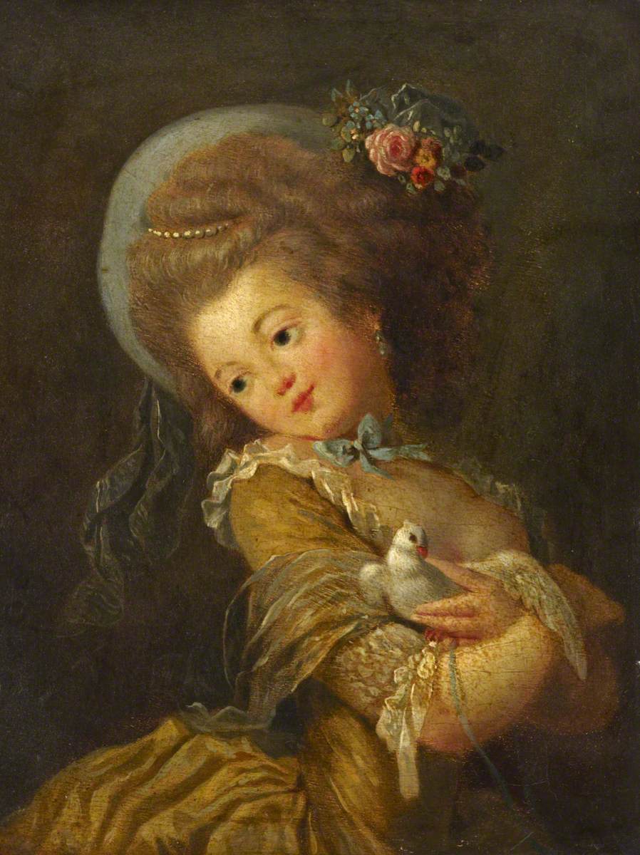 Portrait d'une jeune fille tenant une colombe - Jean-Honoré Fragonard