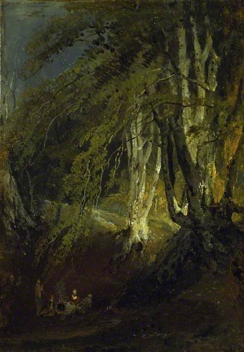 Reproduction du tableau « A Beech Wood with Gypsies round a Campfire - J. M. W. Turner » par Alpha Reproduction en peinture à l’huile