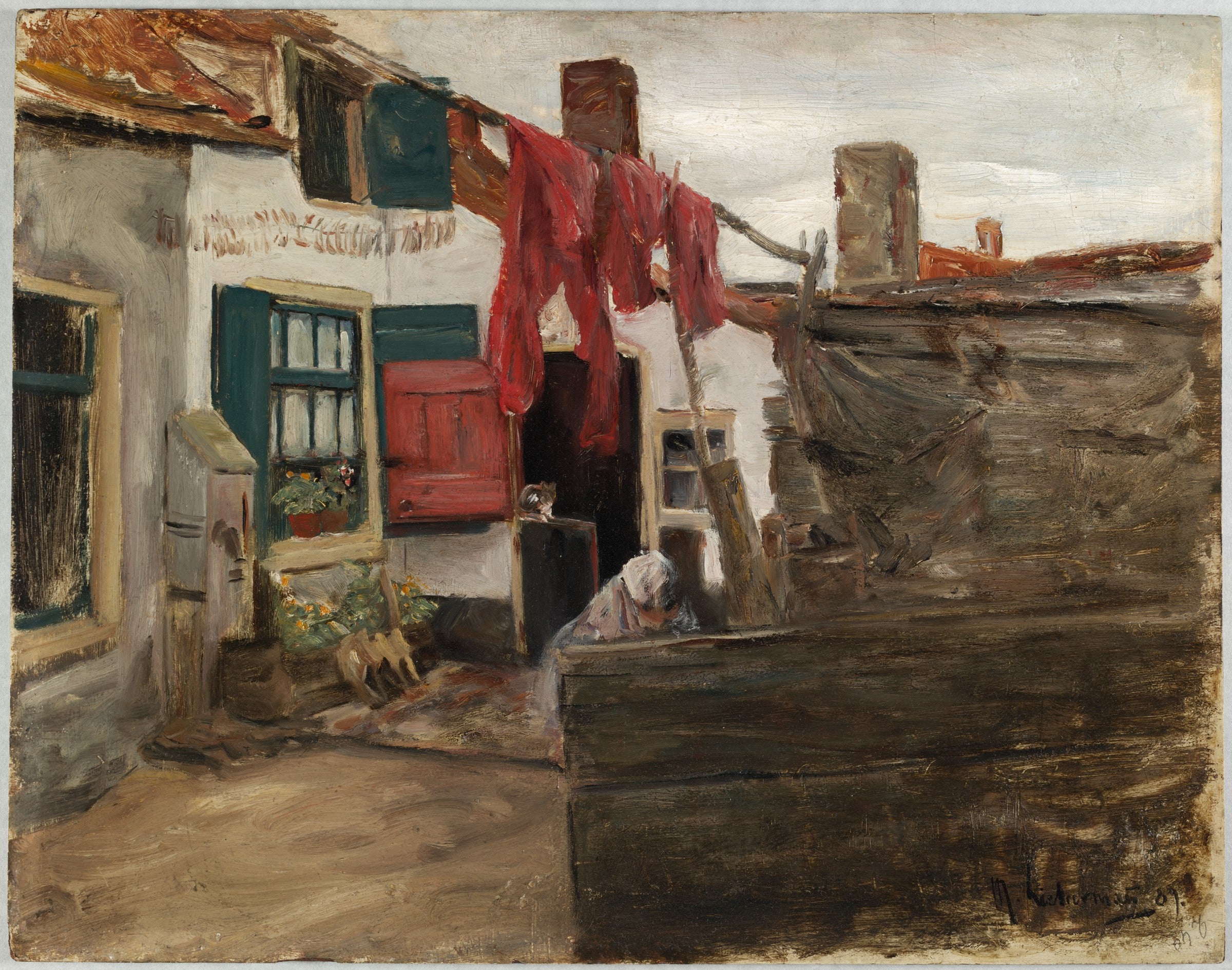 Scène de village hollandais avec du linge suspendu - Max Liebermann