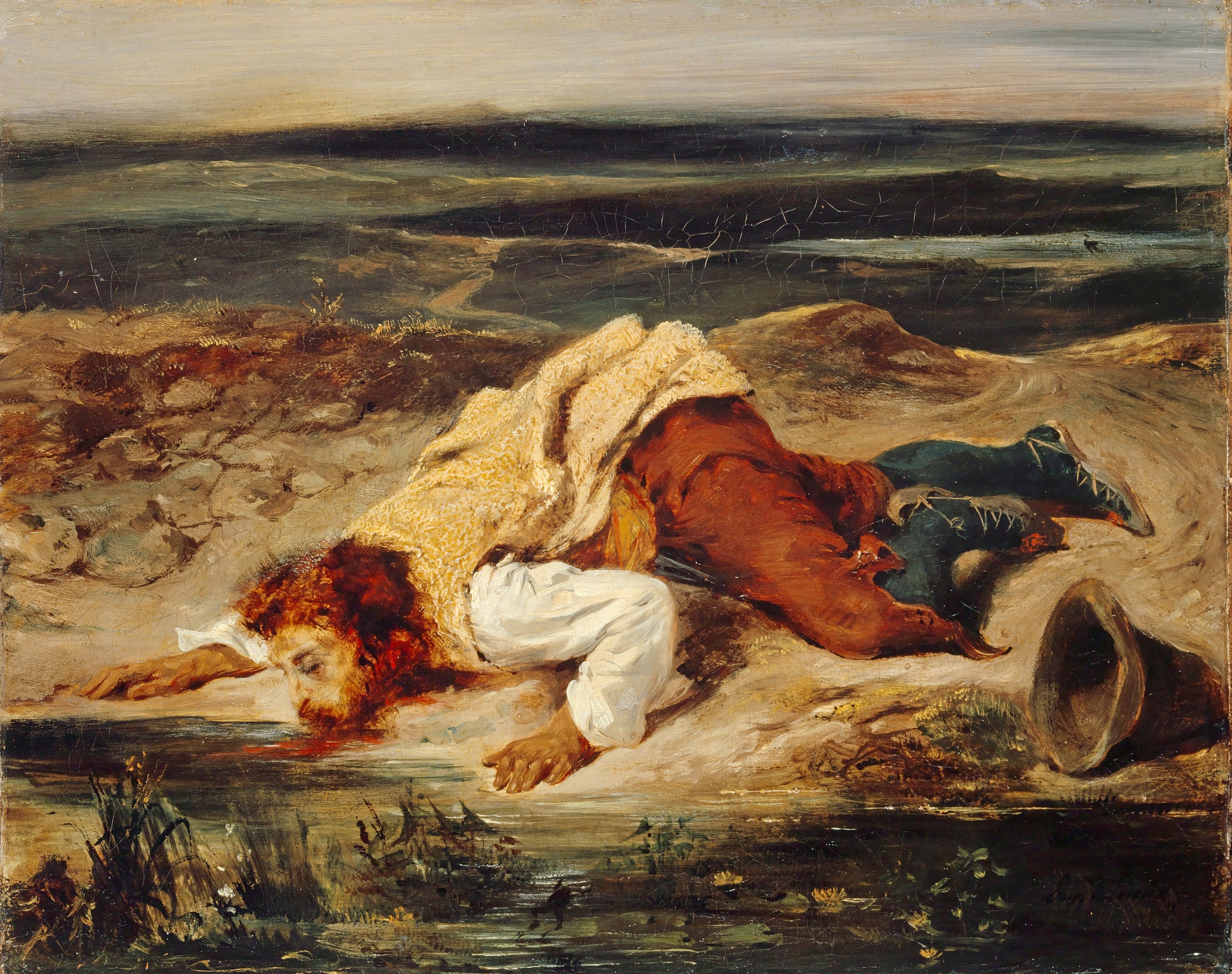 Reproduction du tableau « Brigand blessé - Eugène Delacroix » par Alpha Reproduction en peinture à l’huile