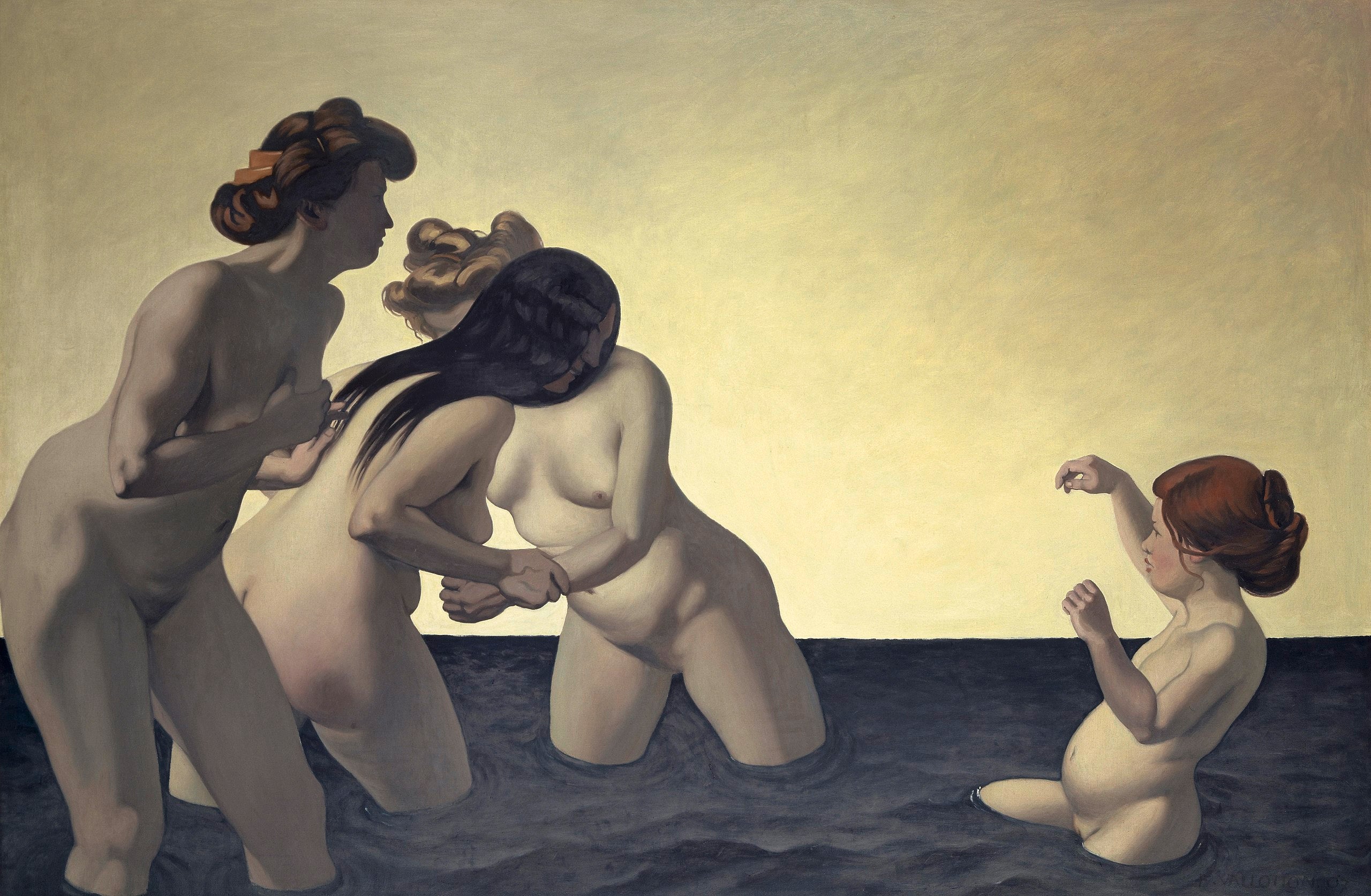 Trois femmes et une petite fille jouant dans l'eau - Félix Vallotton