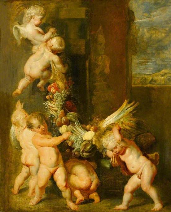 Putti portant une guirlande de fruits - Peter Paul Rubens