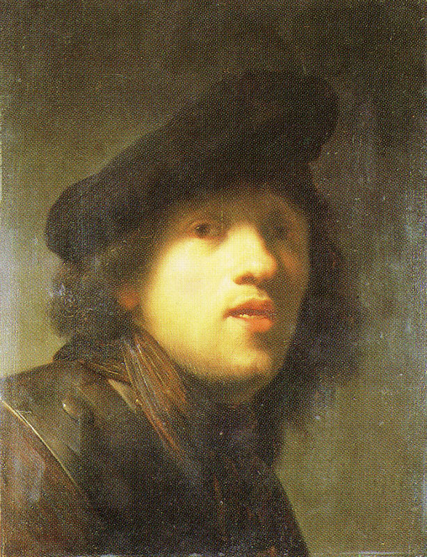 Reproduction du tableau « Autoportrait avec une fraise et un béret - Rembrandt » par Alpha Reproduction en peinture à l’huile