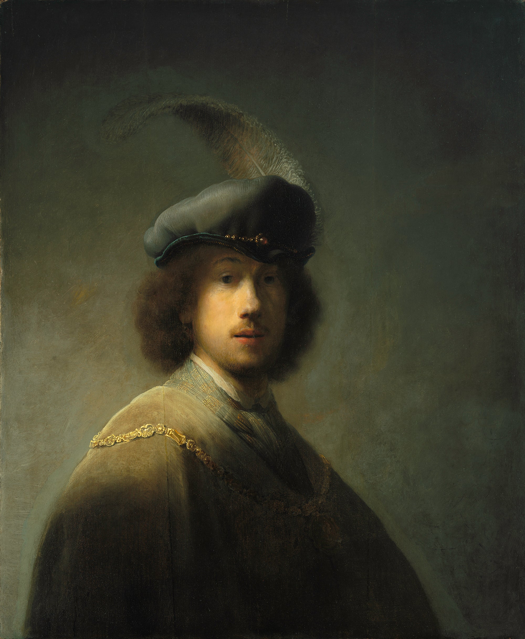 Reproduction du tableau « Autoportrait avec béret à plume - Rembrandt » par Alpha Reproduction en peinture à l’huile