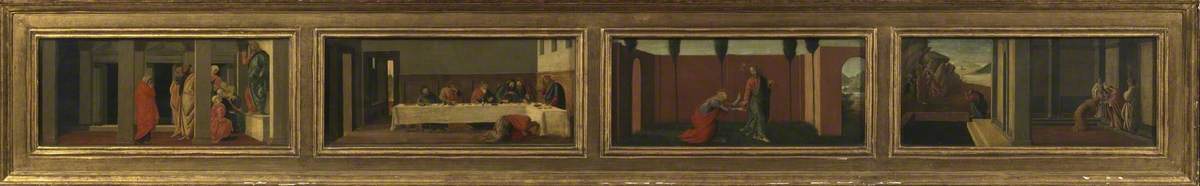 Scènes de la vie de Marie-Madeleine : copie moderne d'après Sandro Botticelli (quatre panneaux de prédelle) - Sandro Botticelli