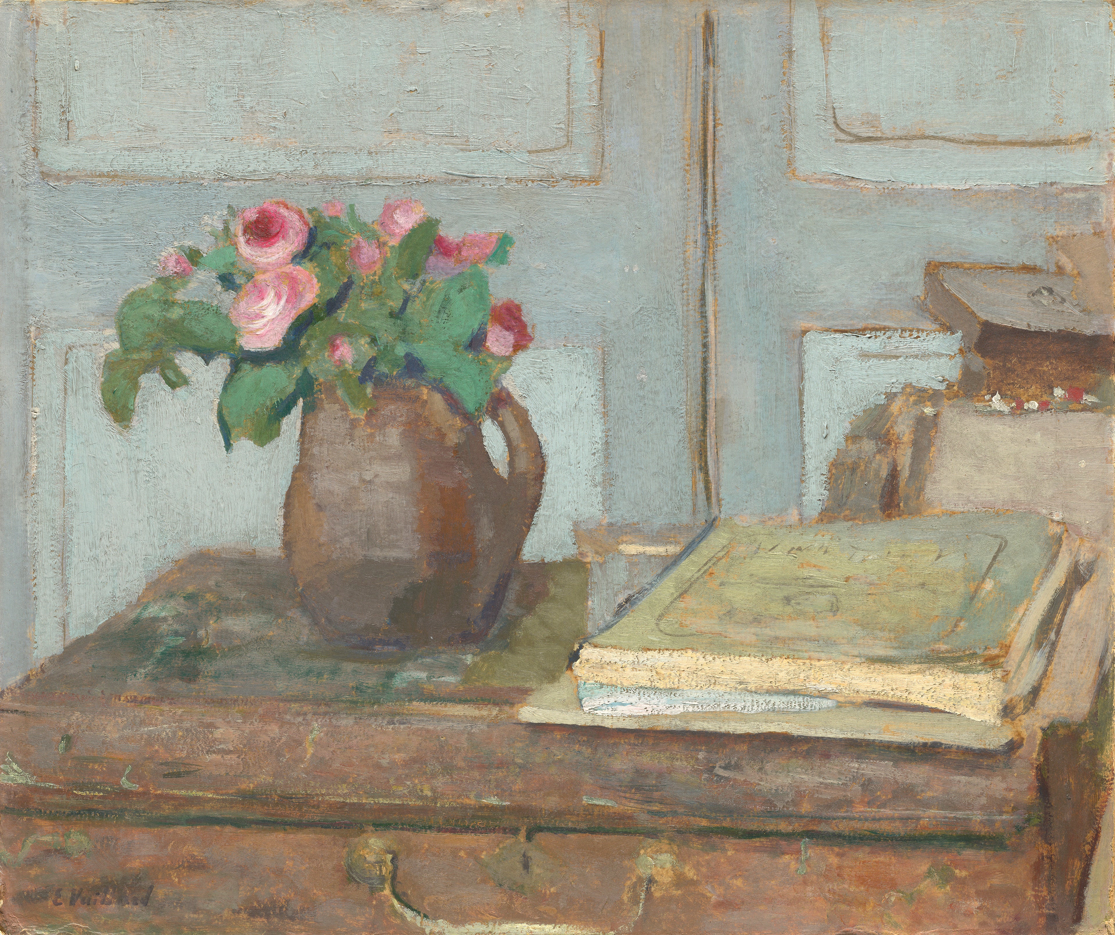 La boîte de peinture de l'artiste et les roses en mousse - Édouard Vuillard