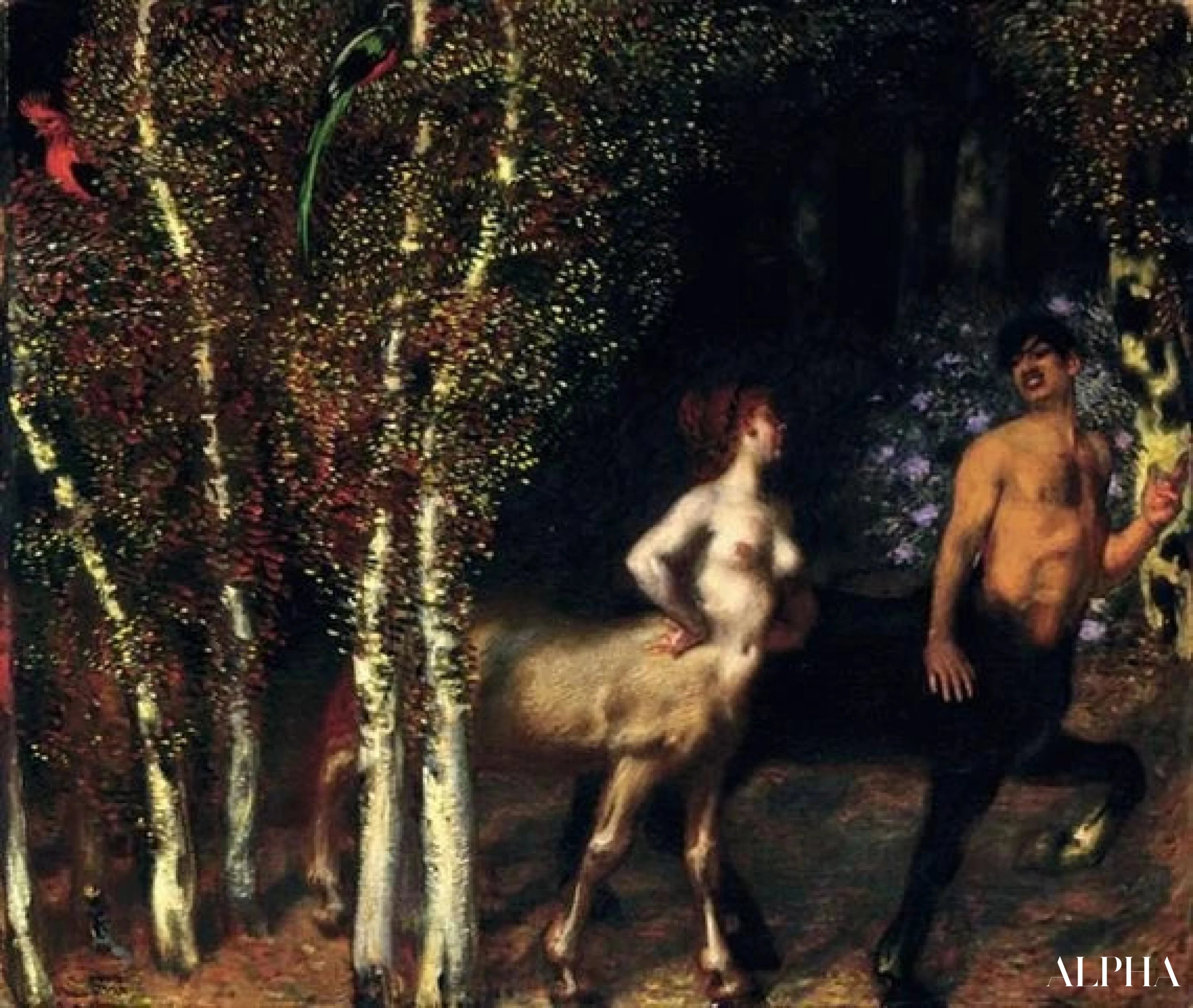 Reproduction du tableau « Dans la forêt enchantée - Franz von stuck » par Alpha Reproduction en peinture à l’huile