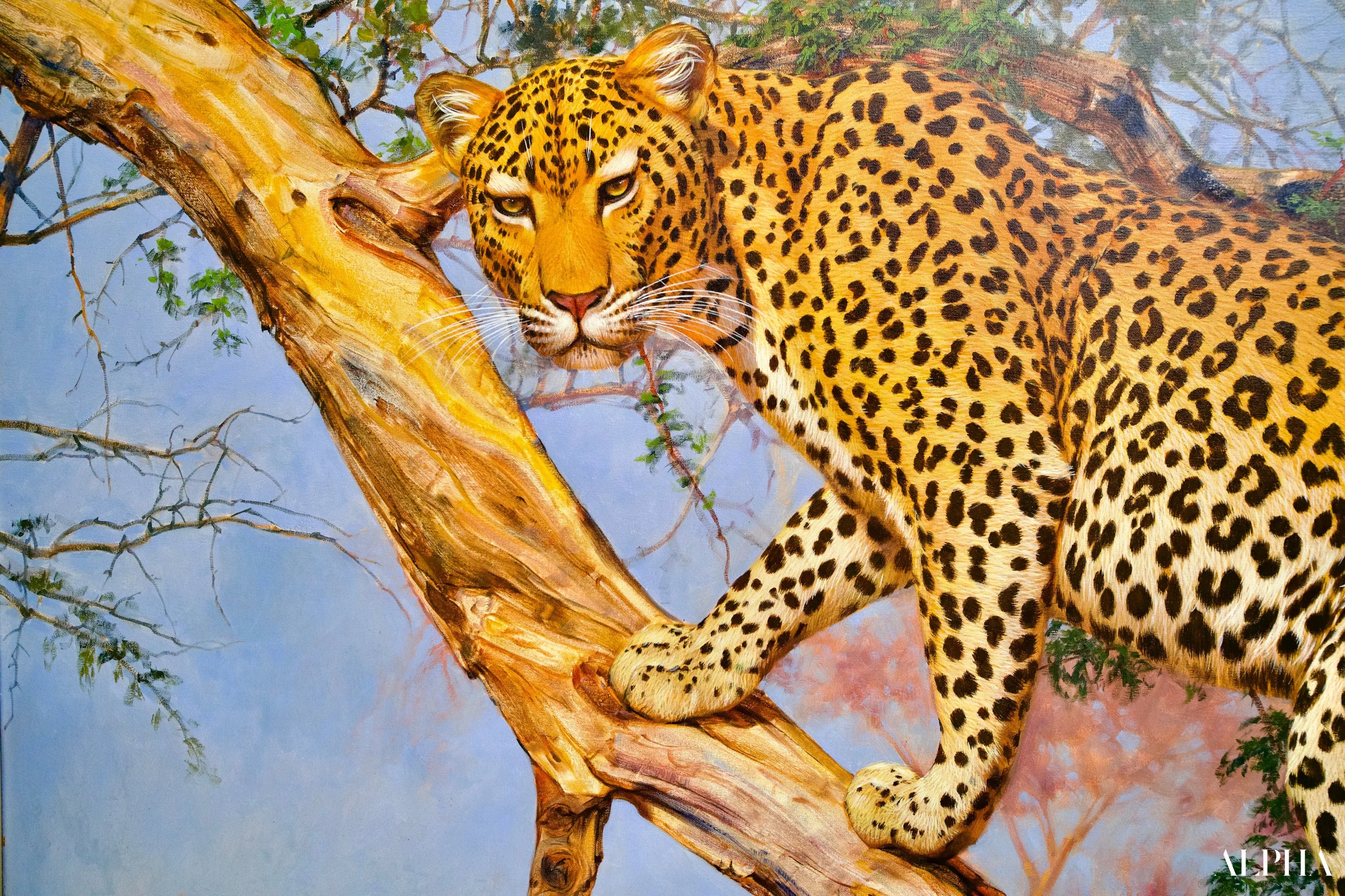 Léopard dans un arbre | 150 x 100 cm Reproductions de tableaux à la peinture à l’huile