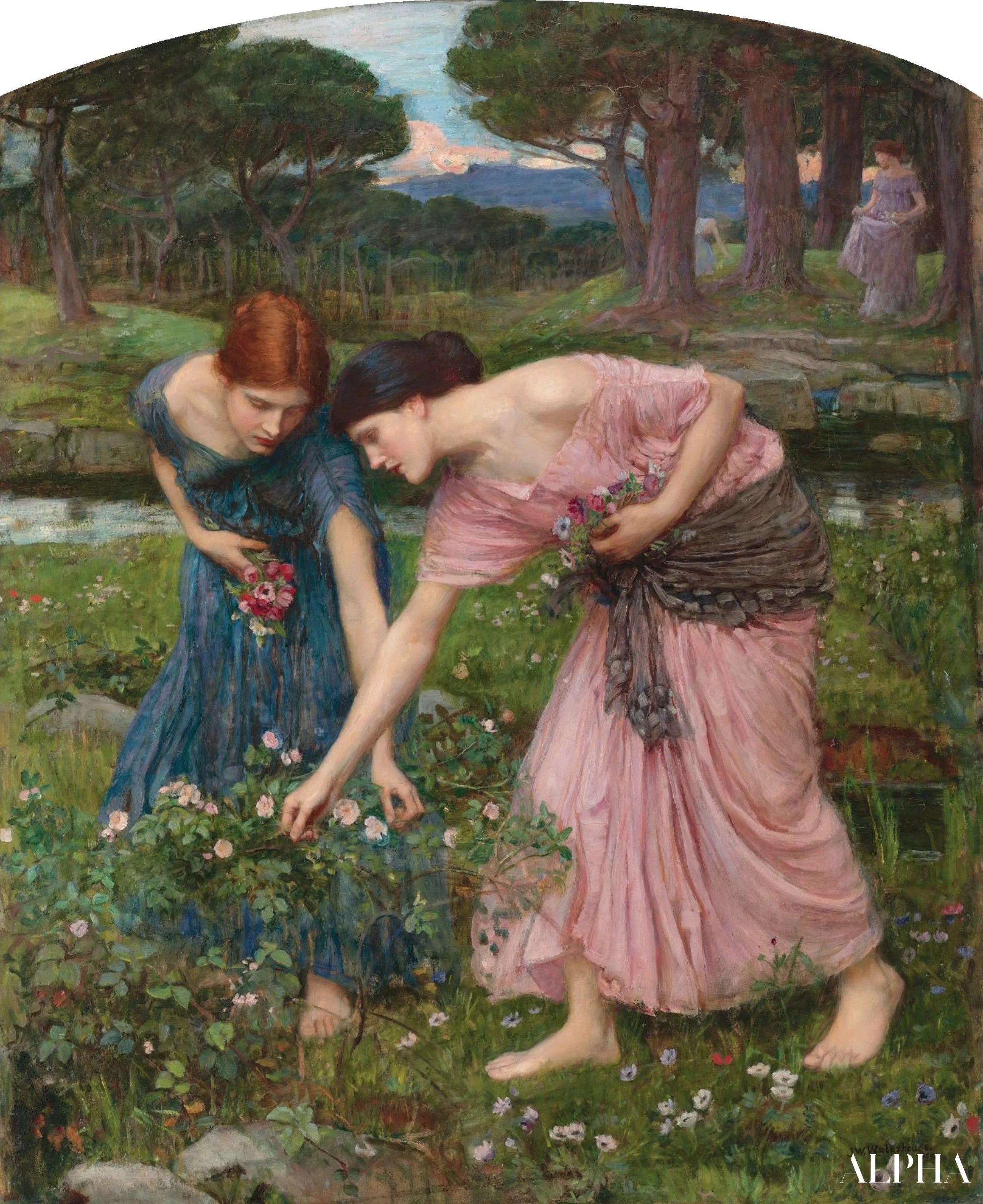 Reproduction du tableau « Rassemblez les boutons de roses tant que vous le pouvez - John William Waterhouse » par Alpha Reproduction en peinture à l’huile