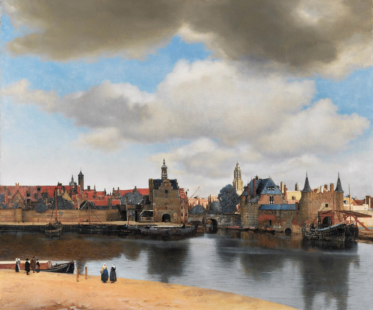 Vue de Delft de Johannes Vermeer, panorama de la ville sous un vaste ciel nuageux