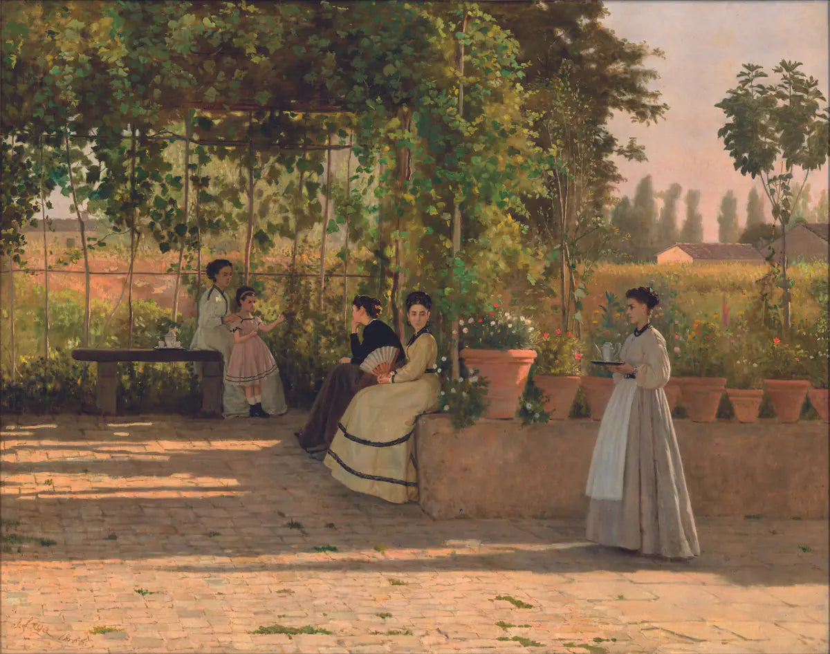 Après le déjeuner, sous la tonnelle — Silvestro Lega