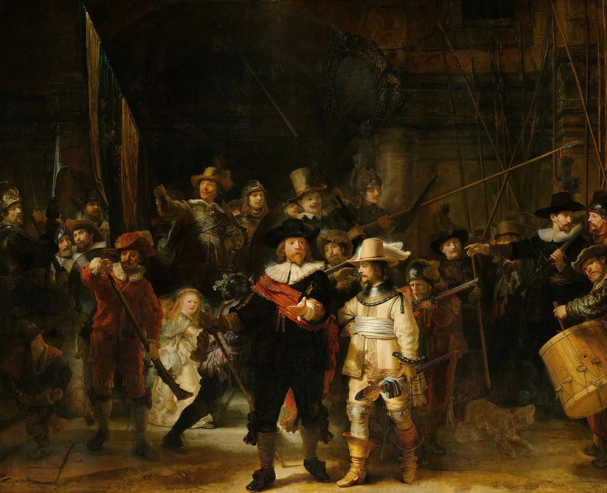 Reproduction de La Ronde de nuit de Rembrandt peinte à la main