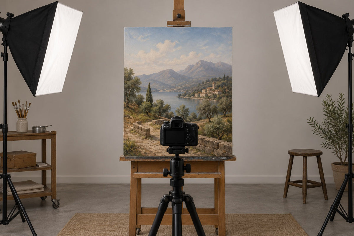 Illustration IA : prise de vue d’une peinture dans un atelier fictif