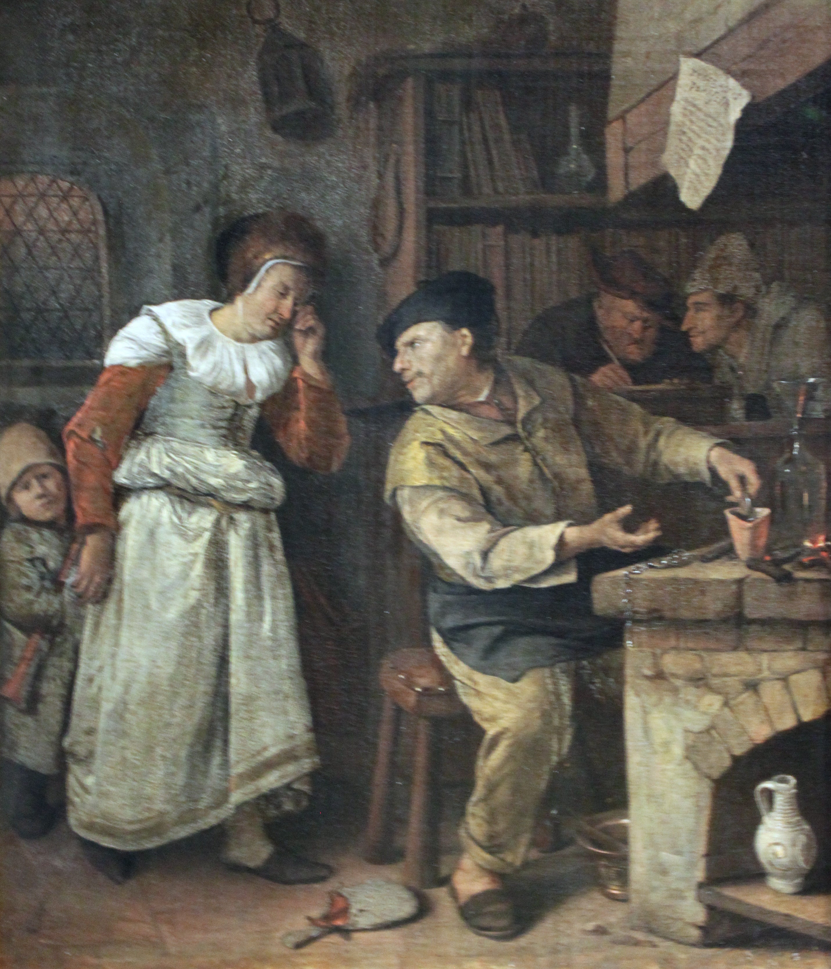 Un orfèvre fondant les bijoux d'une femme en présence d'un notaire, L'Alchimiste - Jan Steen