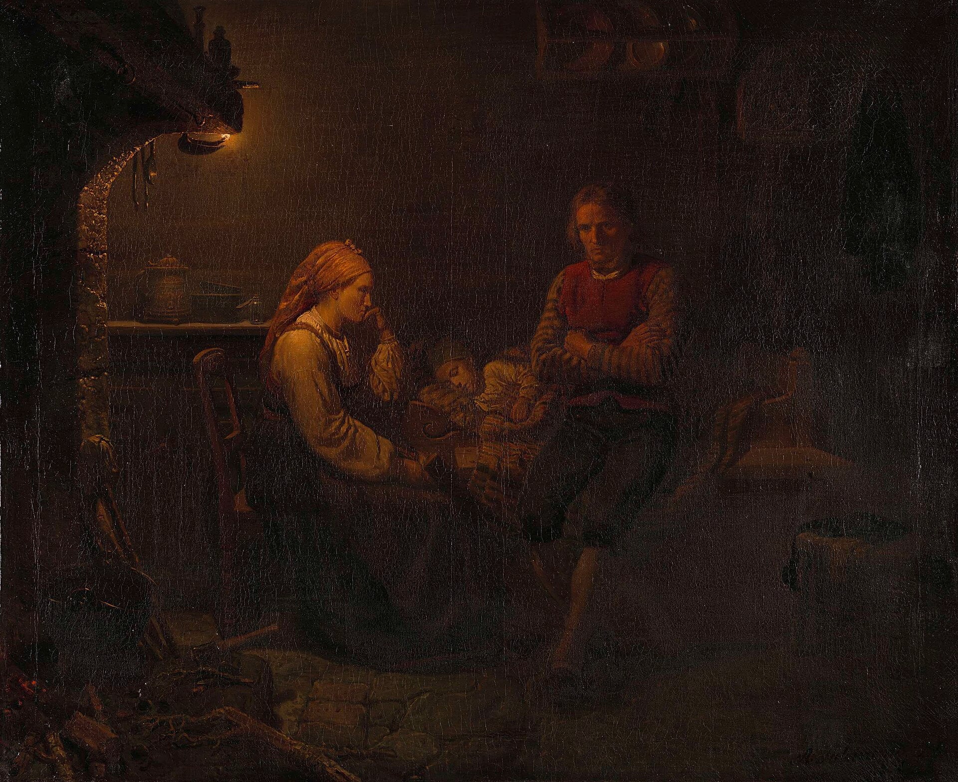 L’Enfant malade, Adolph Tidemand, 1851, peinture à l’huile