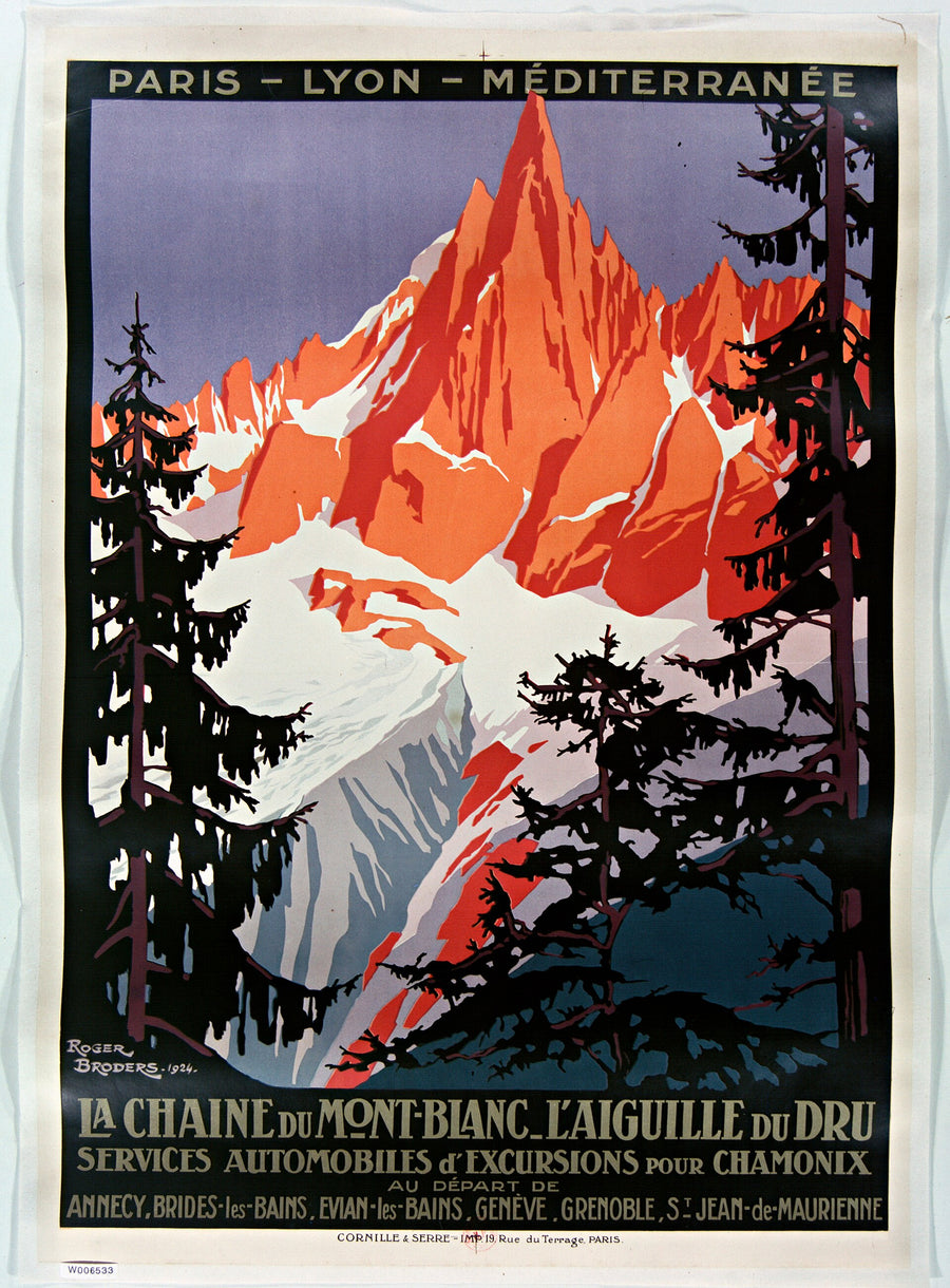 La chaîne du Mont-Blanc, Roger Broders, 1924 — reproduction peinte à la main