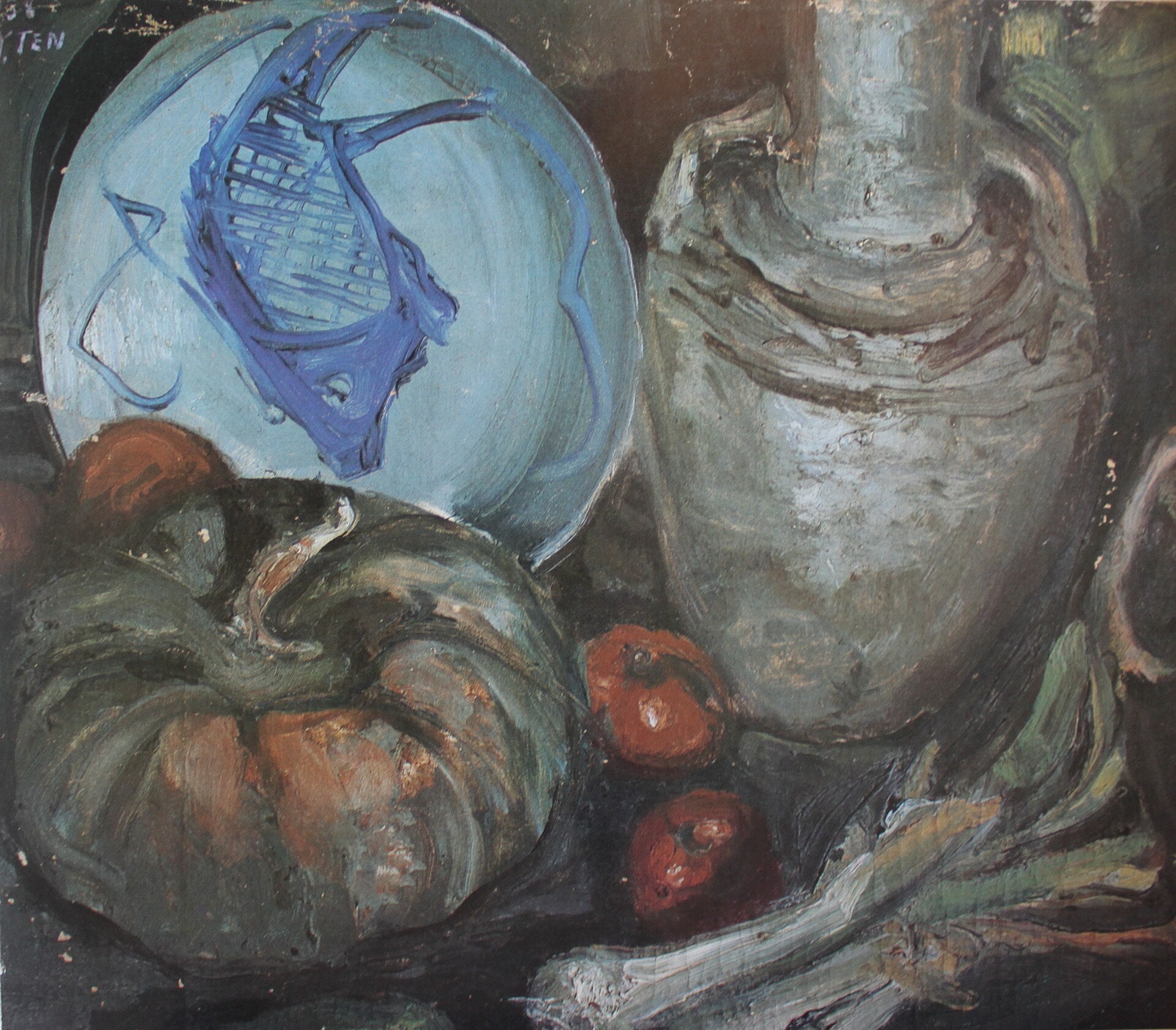 Légumes, pot et plat, Li Tiefu, années 1930–1940, huile sur toile