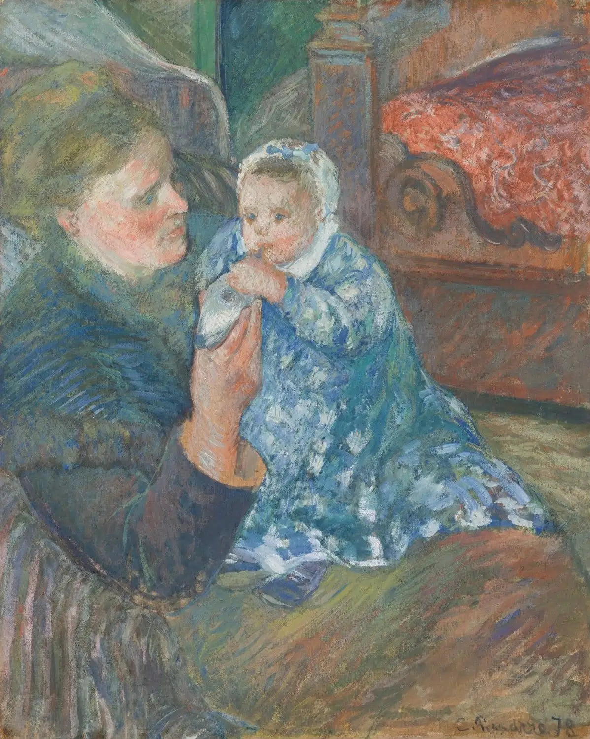 Reproduction du tableau « Mère et enfant (Julie Pissarro et fils Ludovic-Rodolphe dit Rodo) - Camille Pissarro » par Alpha Reproduction en peinture à l’huile