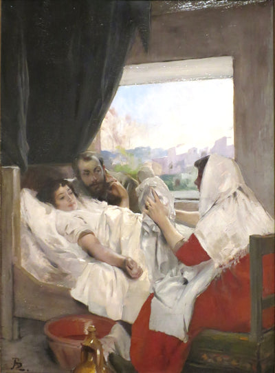 Le premier matin (Albert et Charlotte Dubray Besnard et leur fils, Robert) - Albert Besnard