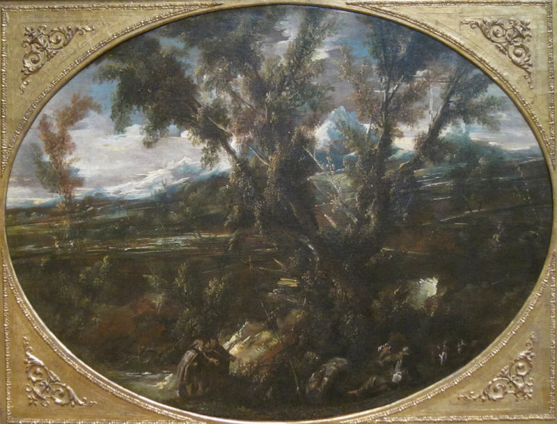 Paysage boisé avec des moines près d'une fontaine - Alessandro Magnasco