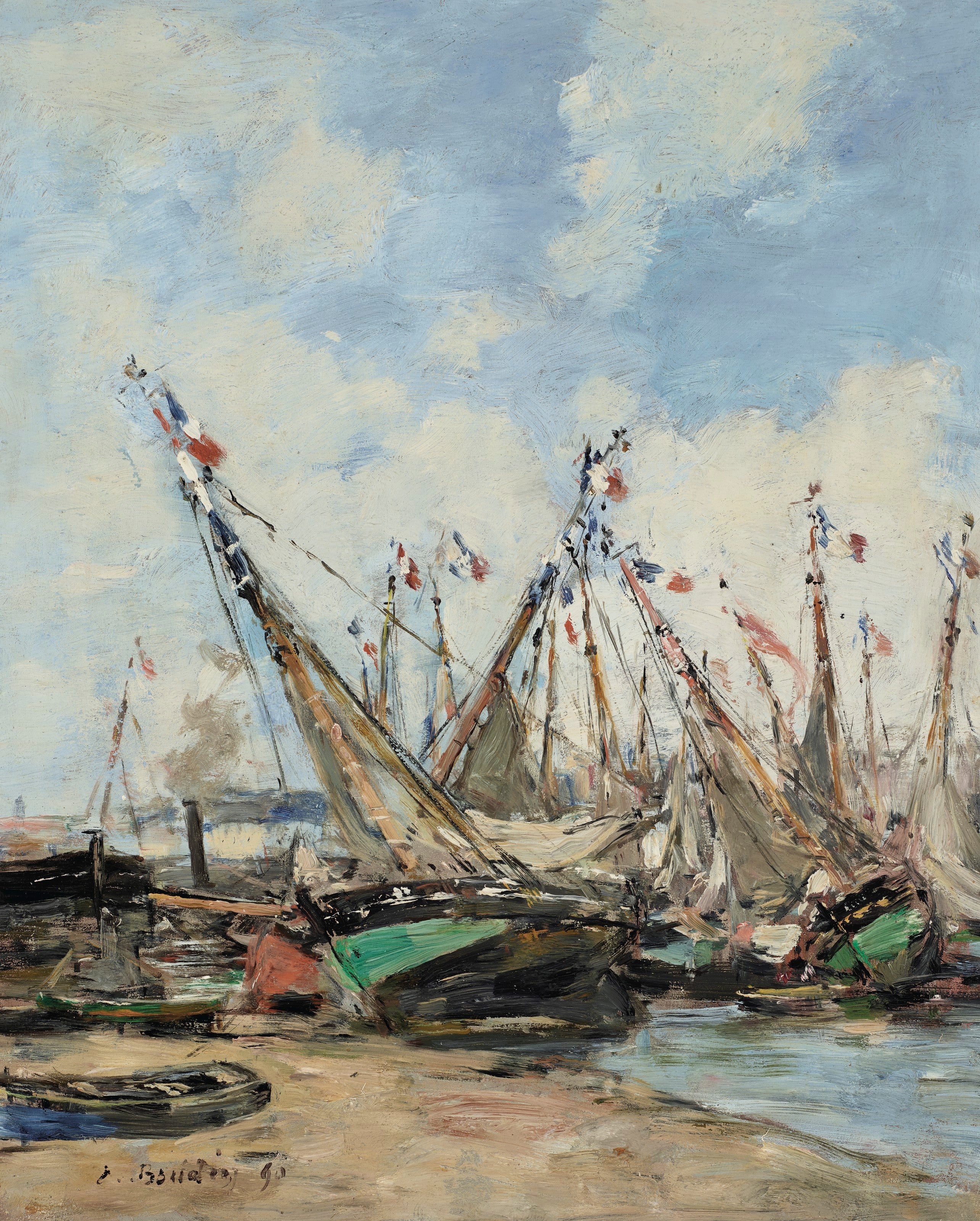 Reproduction du tableau « trouville le port voiliers échos - Eugène Boudin » par Alpha Reproduction en peinture à l’huile