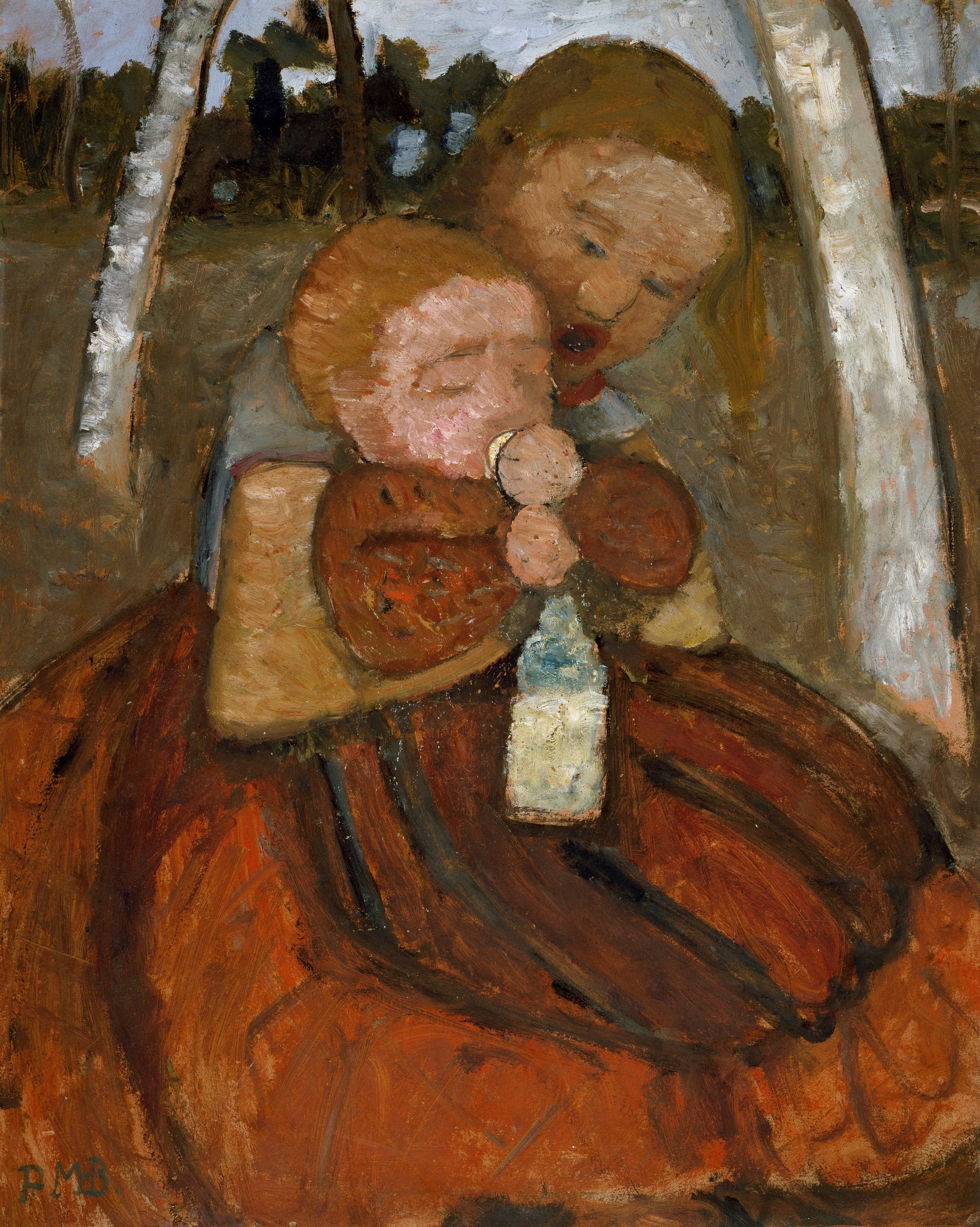 Girl with a Baby Among Birch Trees - Paula Modersohn-Becker