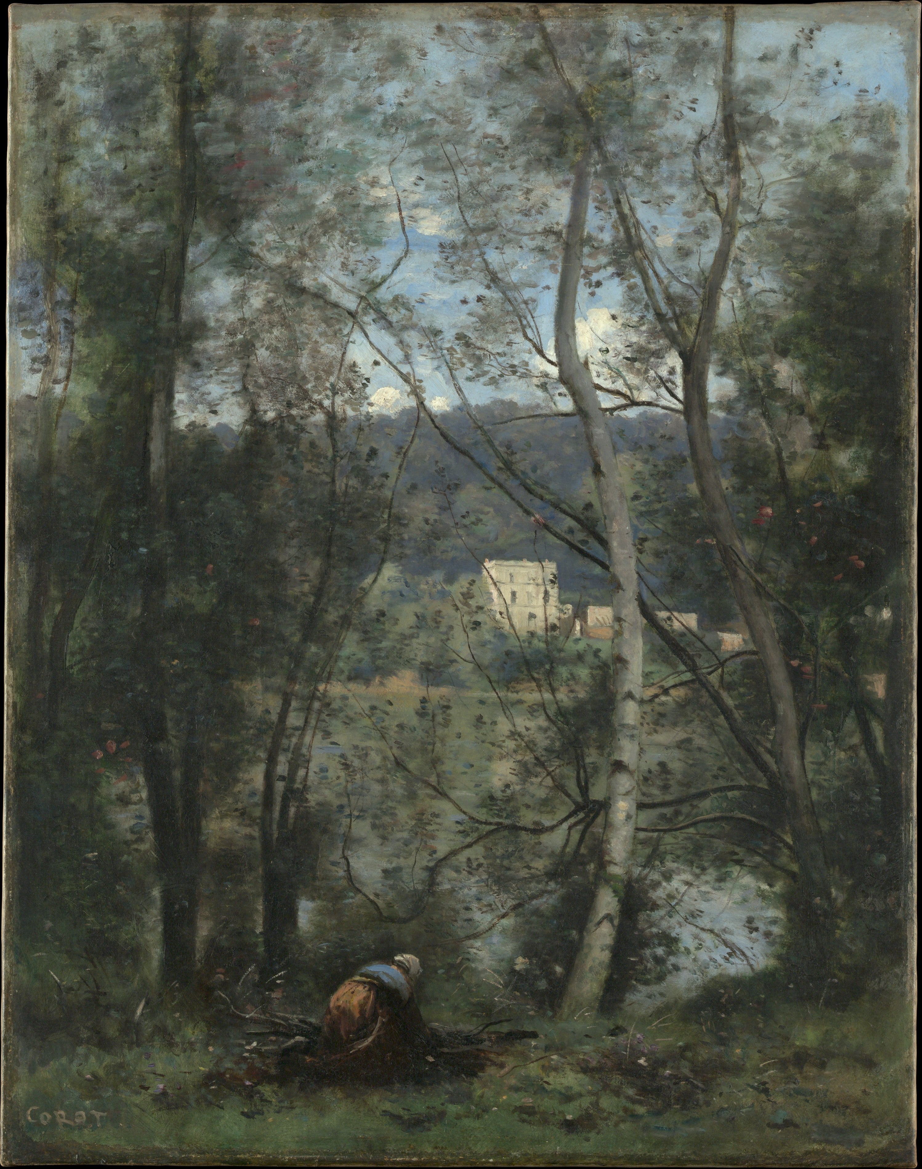 Une femme ramassant des fagots à Ville-d'Avray - Jean-Baptiste Camille Corot