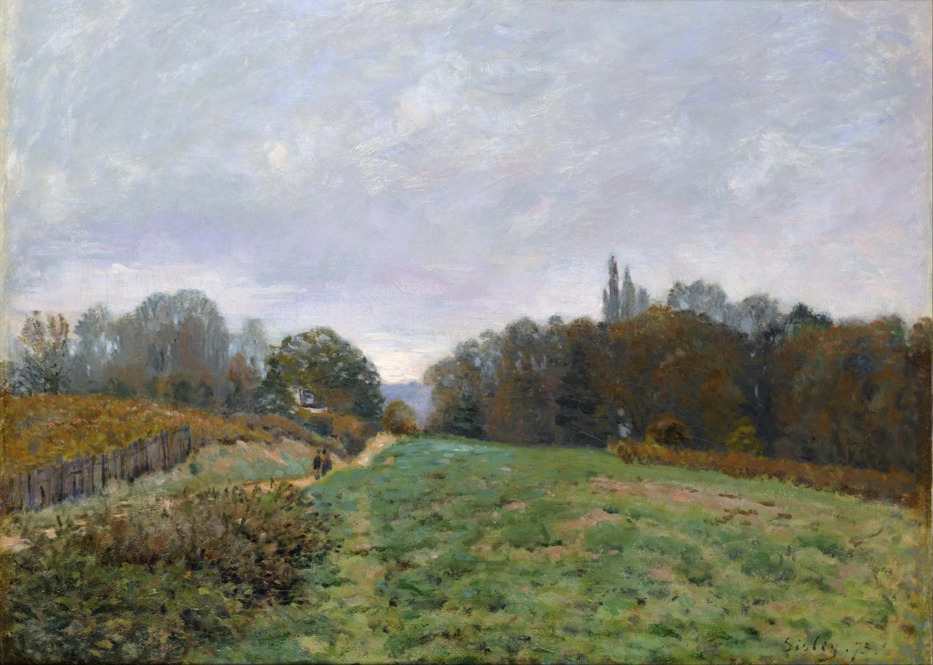 Reproduction du tableau « Paysage à Louveciennes - Alfred Sisley » par Alpha Reproduction en peinture à l’huile