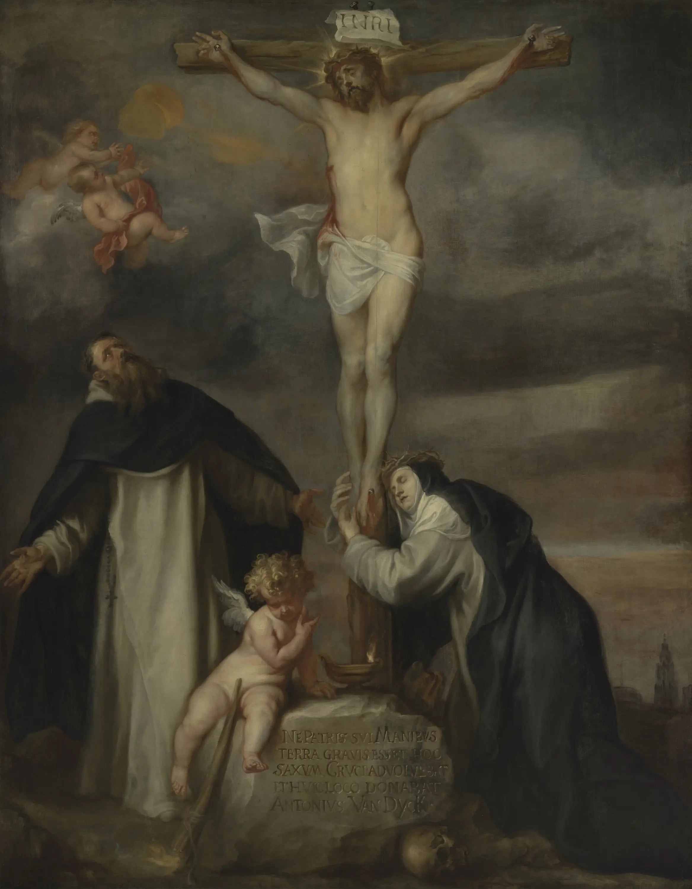 Le Christ en croix avec sainte Catherine de Sienne saint Dominique et un ange - Antoine van Dyck - Alpha Reproduction