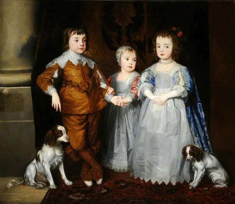 Les trois plus jeunes enfants de Charles Ier (Charles Jacques et Marie) avec leurs chiens - Antoine van Dyck - Alpha