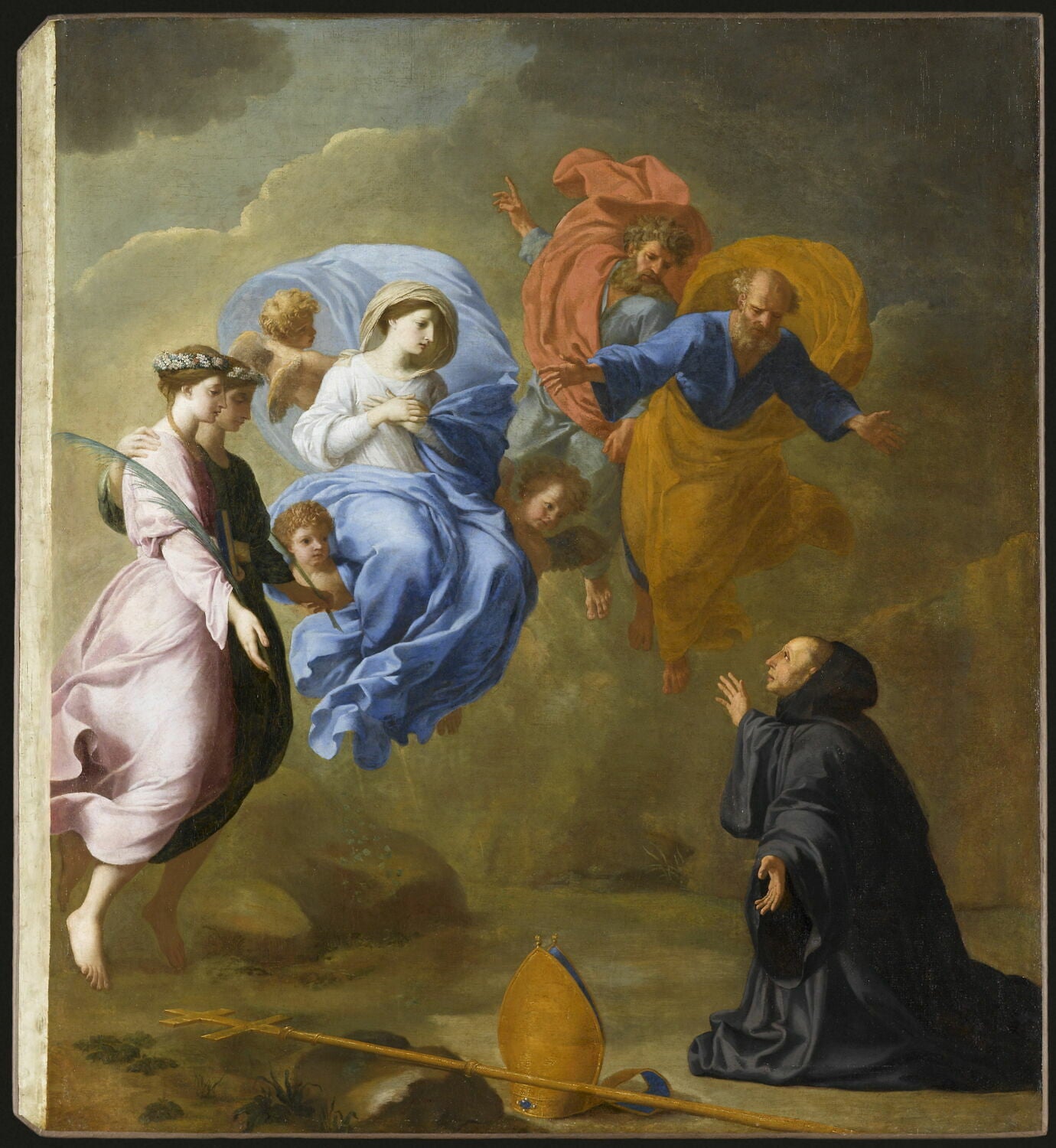 Apparition de la Vierge accompagnée de sainte Agnès et de sainte Thècle à saint Martin - Eustache Le Sueur