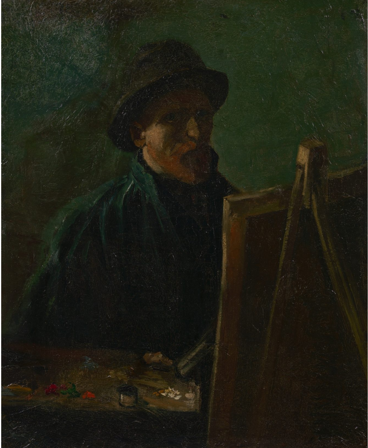 🎩 דיוקן עצמי עם כובע פילטר כהה על המ easel – וינסנט ואן גוך (1886)