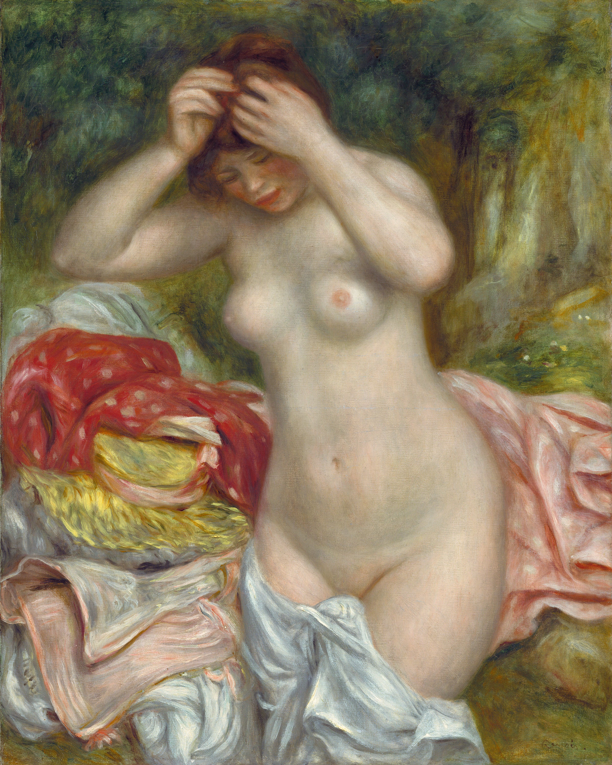 Reproduction du tableau « Baigneuse arrangeant ses cheveux - Pierre-Auguste Renoir » par Alpha Reproduction en peinture à l’huile