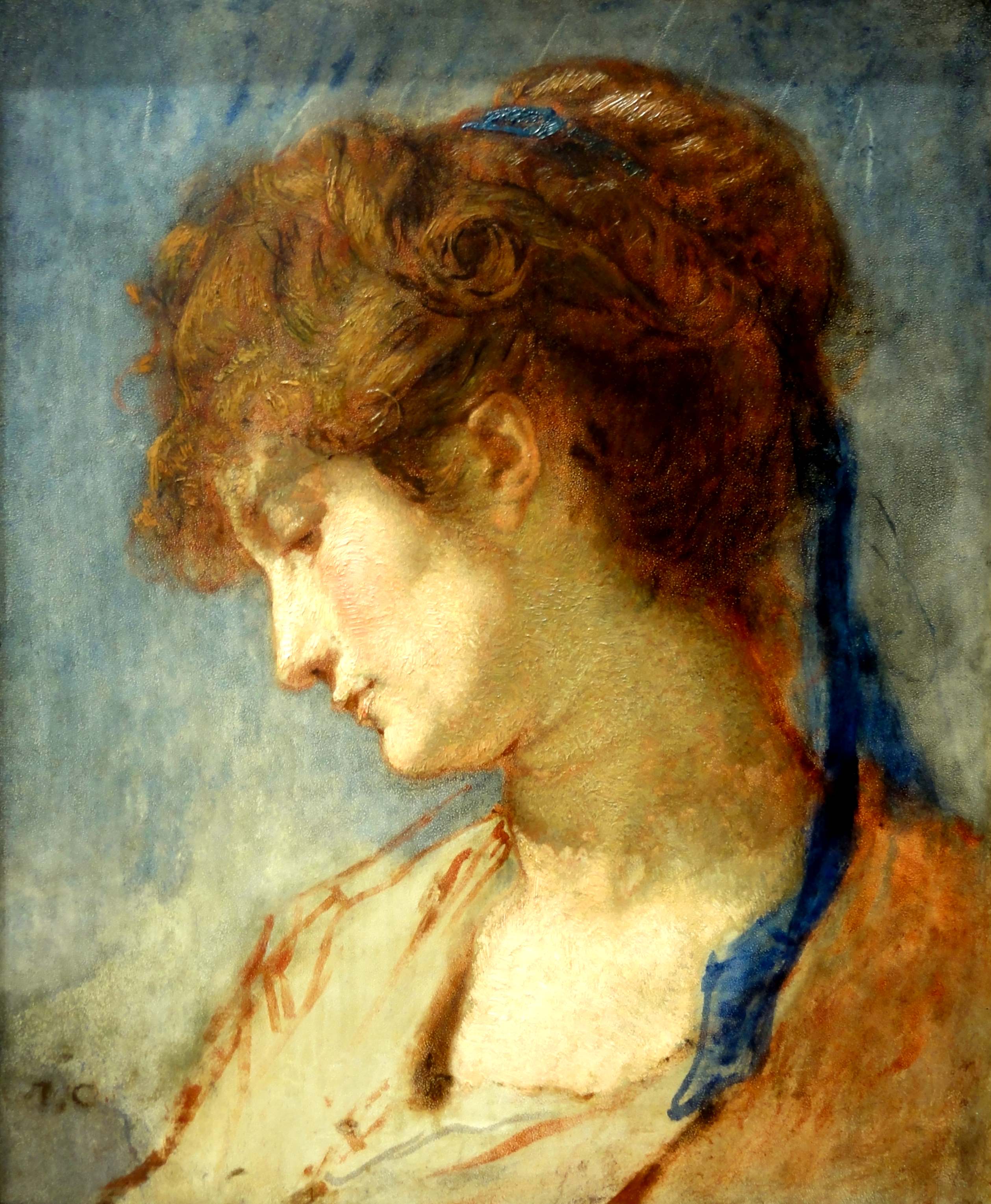 Tête de femme au ruban bleu - Thomas Couture