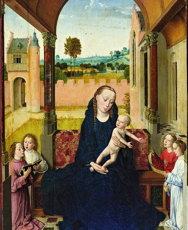 La Vierge à l'Enfant avec des anges dans une loggia - Dirk Bouts