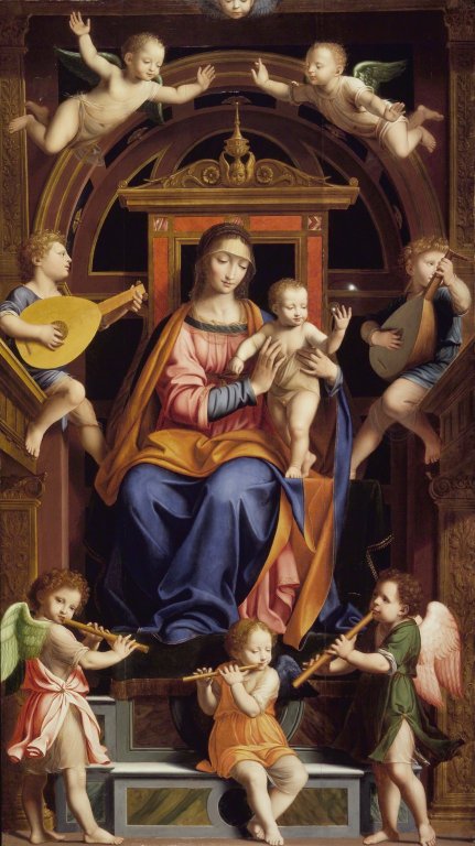 La Vierge à l'Enfant trônant avec des anges - Bernardino Luini