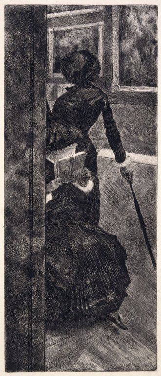 Reproduction du tableau « Mary Cassatt au Louvre : La Peinture - Edgar Degas » par Alpha Reproduction en peinture à l’huile